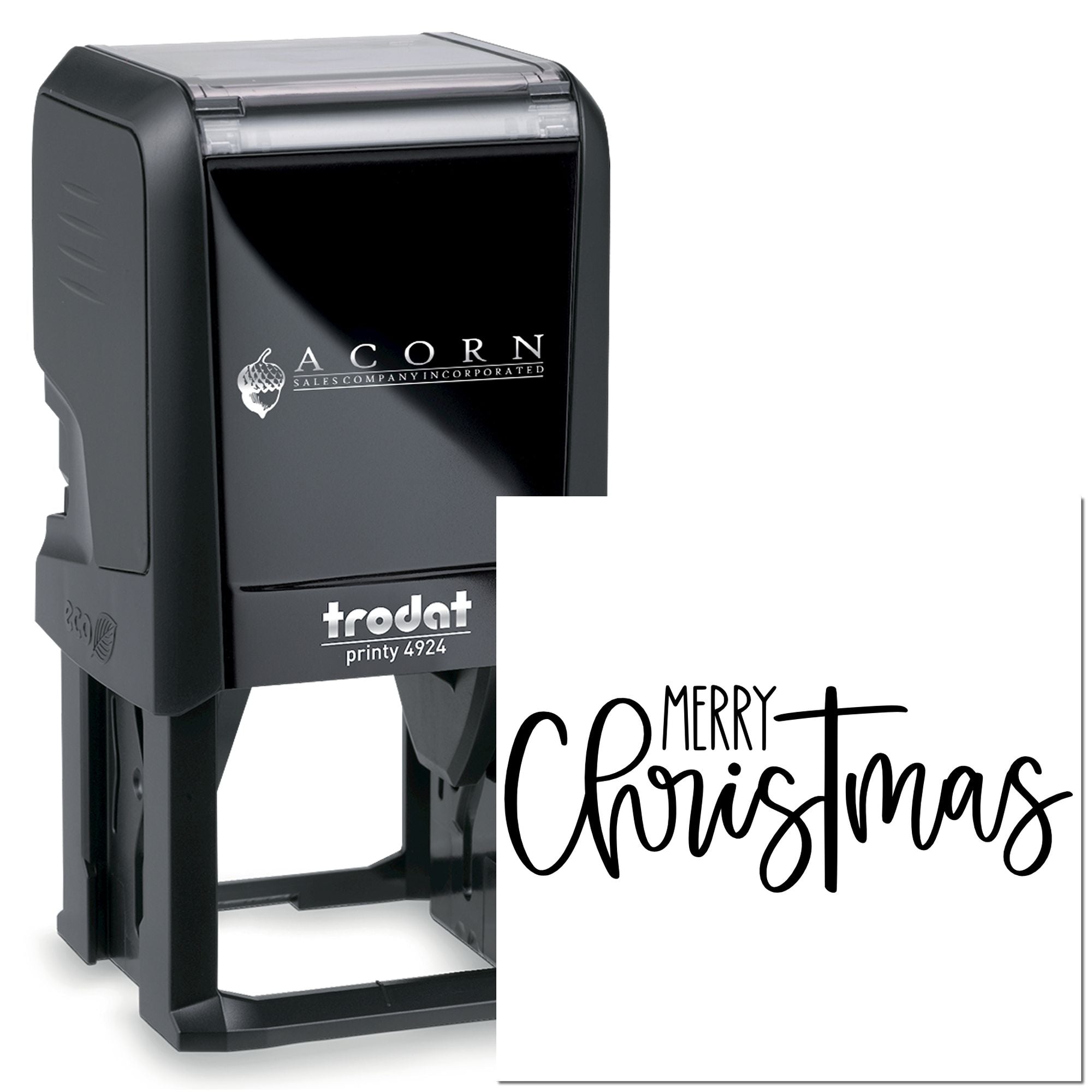 Trodat Printy 4924 self-inking rubber stamp with Merry Christmas text for holiday cards and business mailings