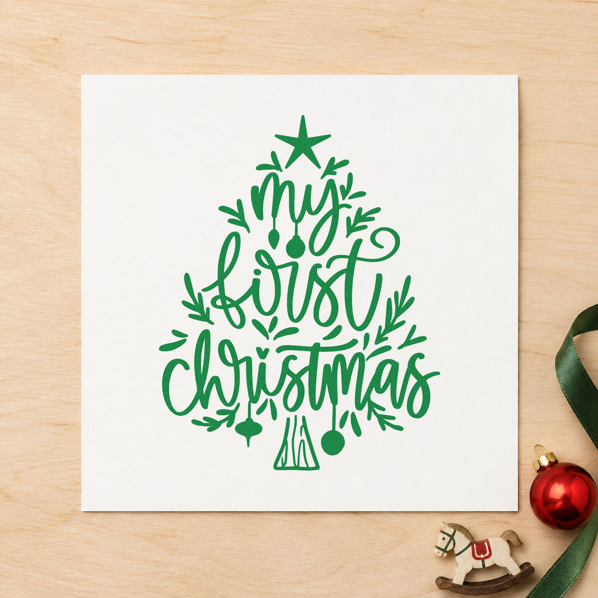 My First Christmas Tree Rubber Stamp – Duo Hand in use 3