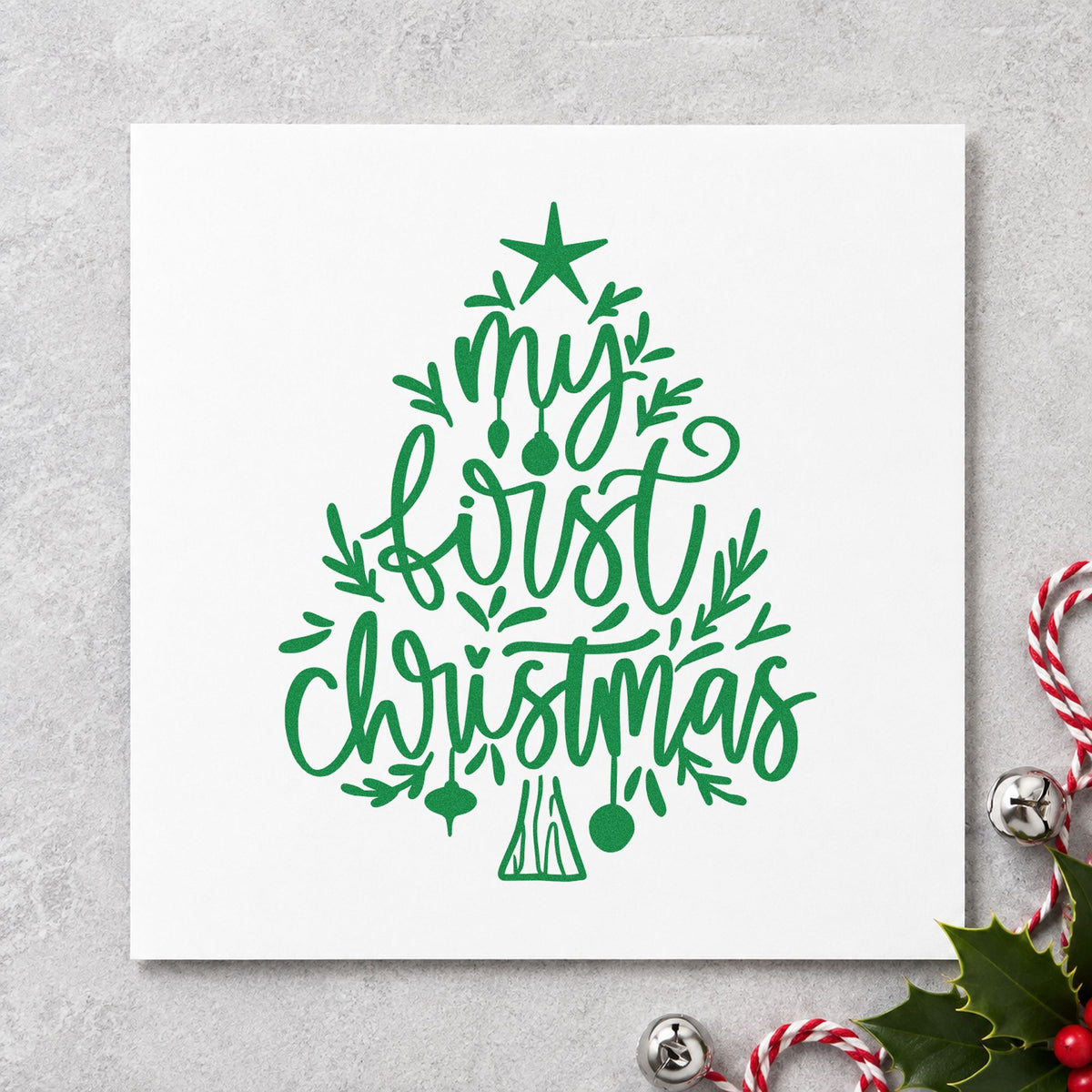 My First Christmas Tree Rubber Stamp – Duo Hand in use 6