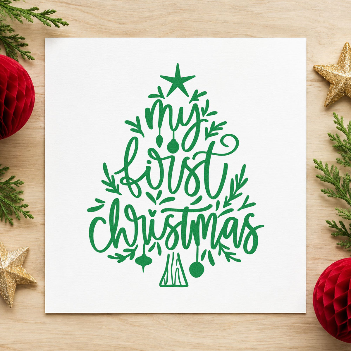 My First Christmas Tree Rubber Stamp – Duo Hand in use 8