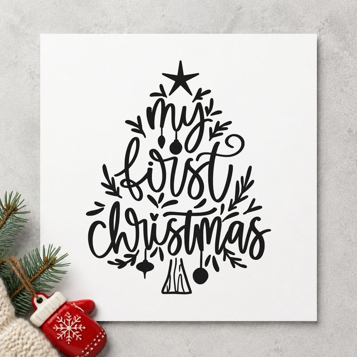My First Christmas Tree Rubber Stamp – Duo Hand in use 9