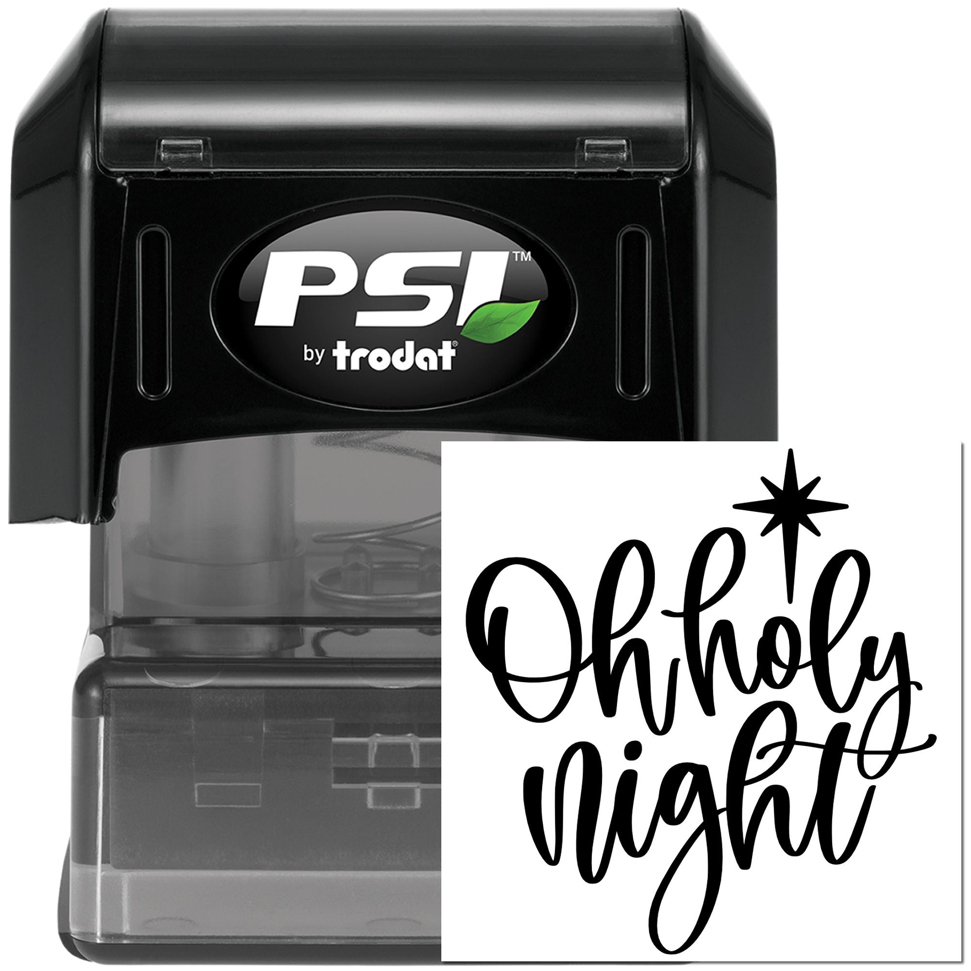 PSI by Trodat self-inking rubber stamp with custom Oh Holy Night holiday script design