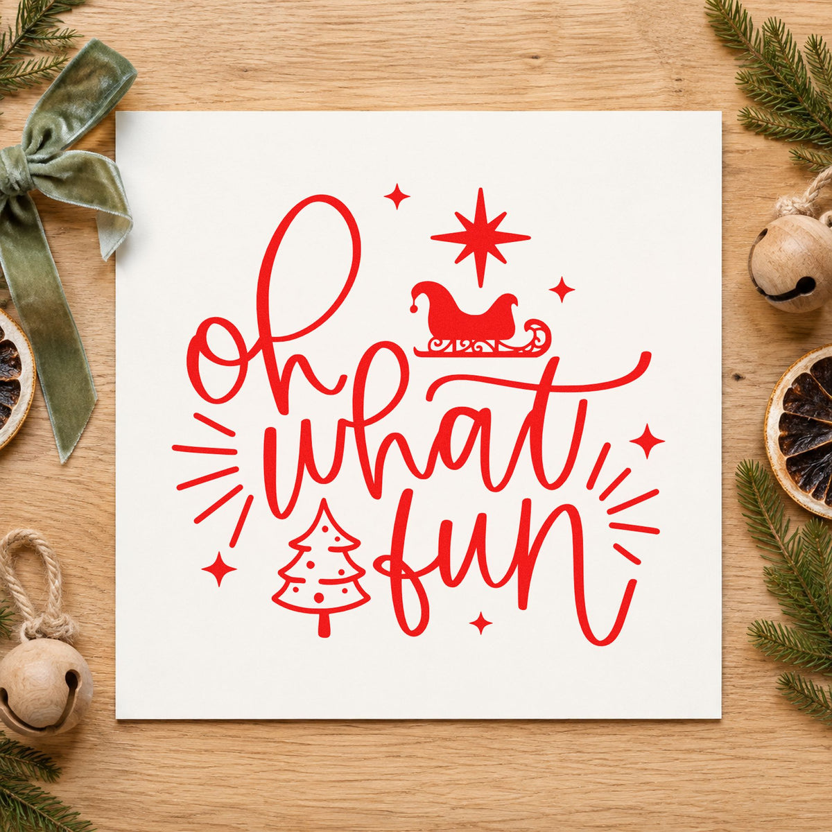 Oh What Fun Sleigh Tree Rubber Stamp – Duo Hand in use 5