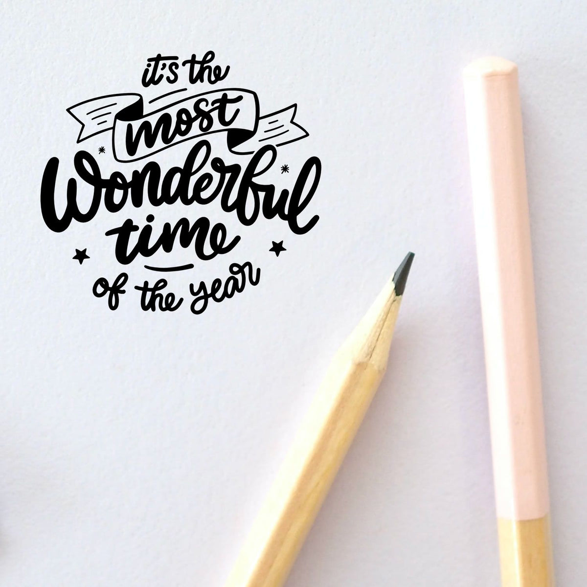 Christmas rubber stamp design reading Its the most wonderful time of the year for holiday card making and festive crafting.