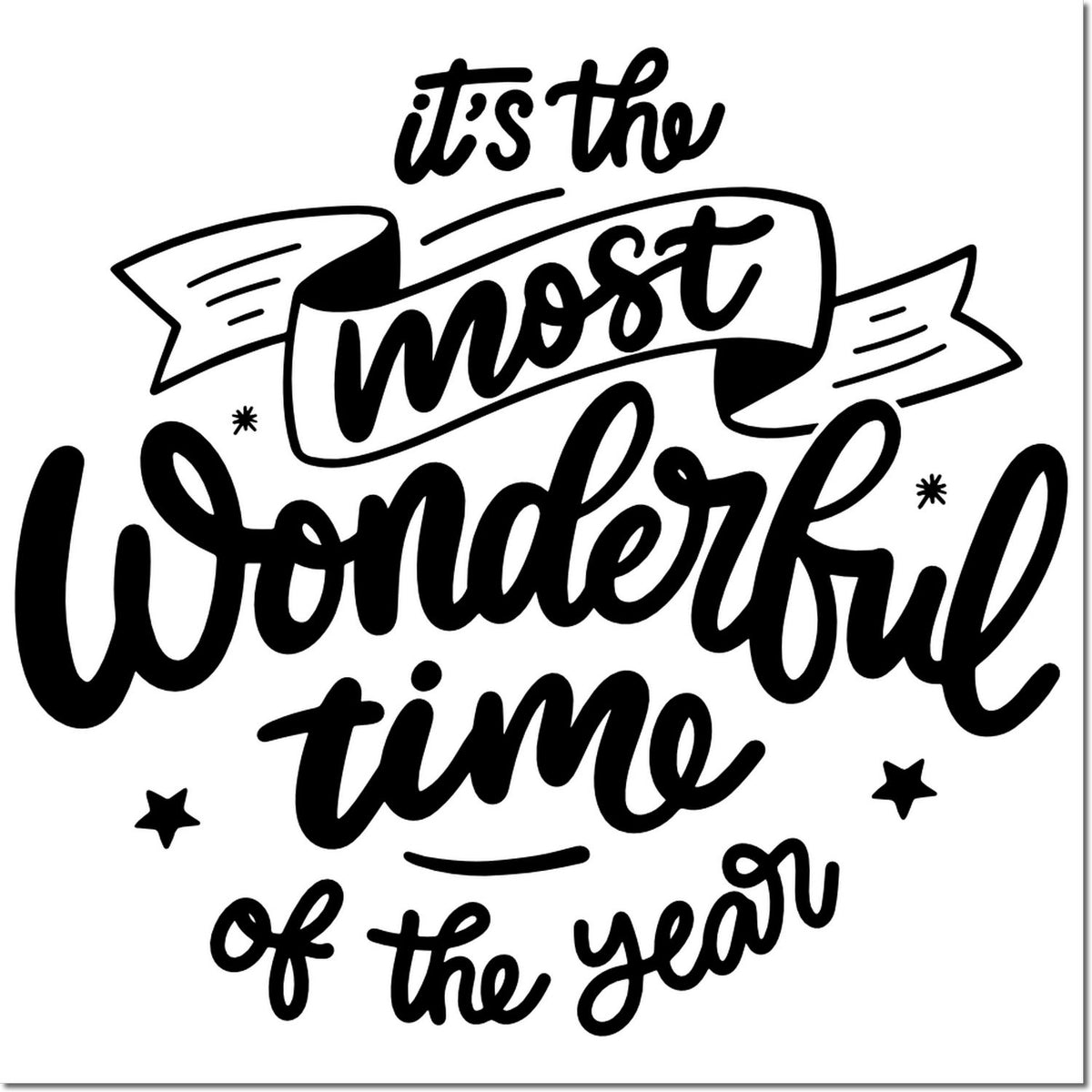 Christmas rubber stamp with its the most wonderful time of the year quote for holiday cards, gifts, and crafts.