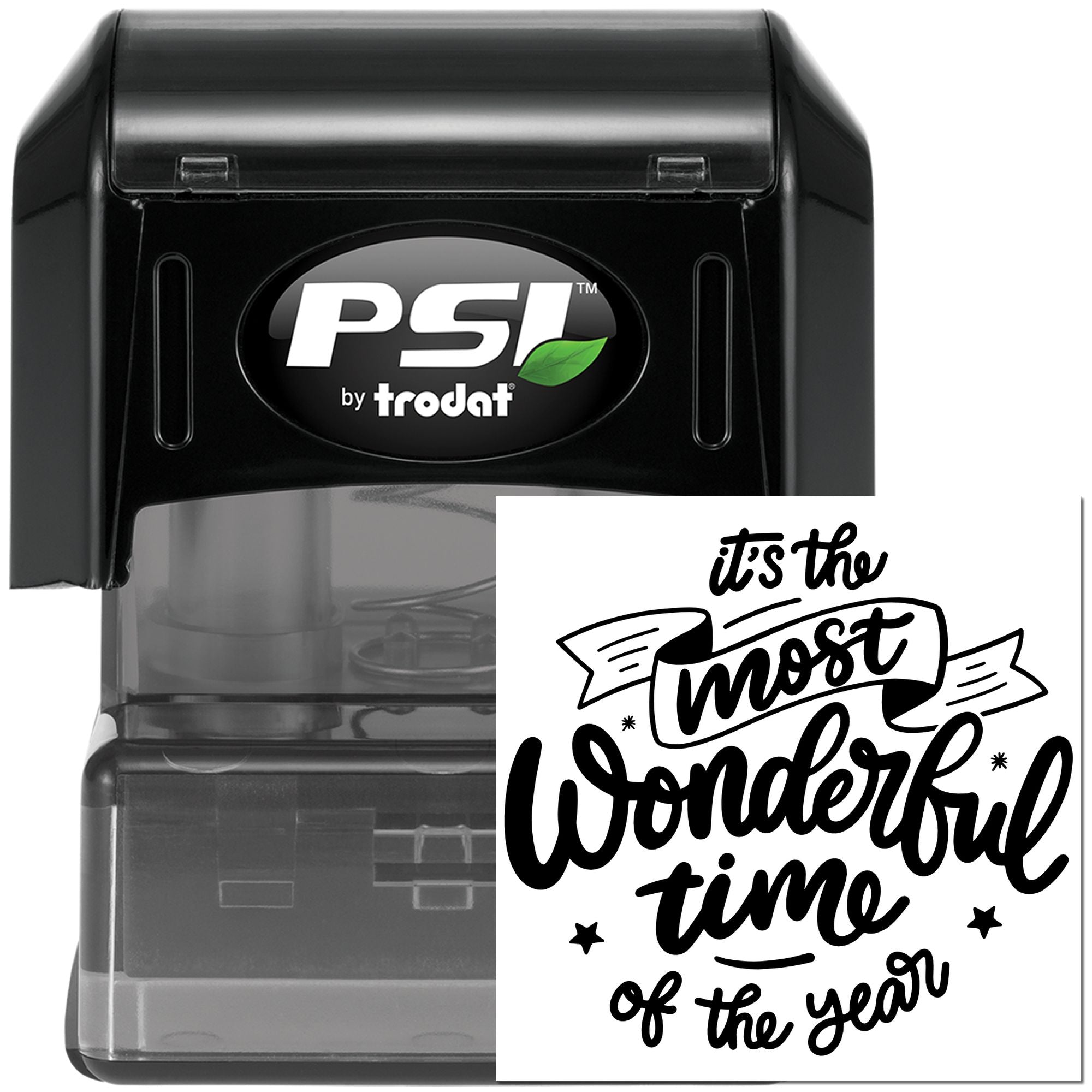 PSI by Trodat self-inking rubber stamp with custom holiday message, Its the most wonderful time of the year