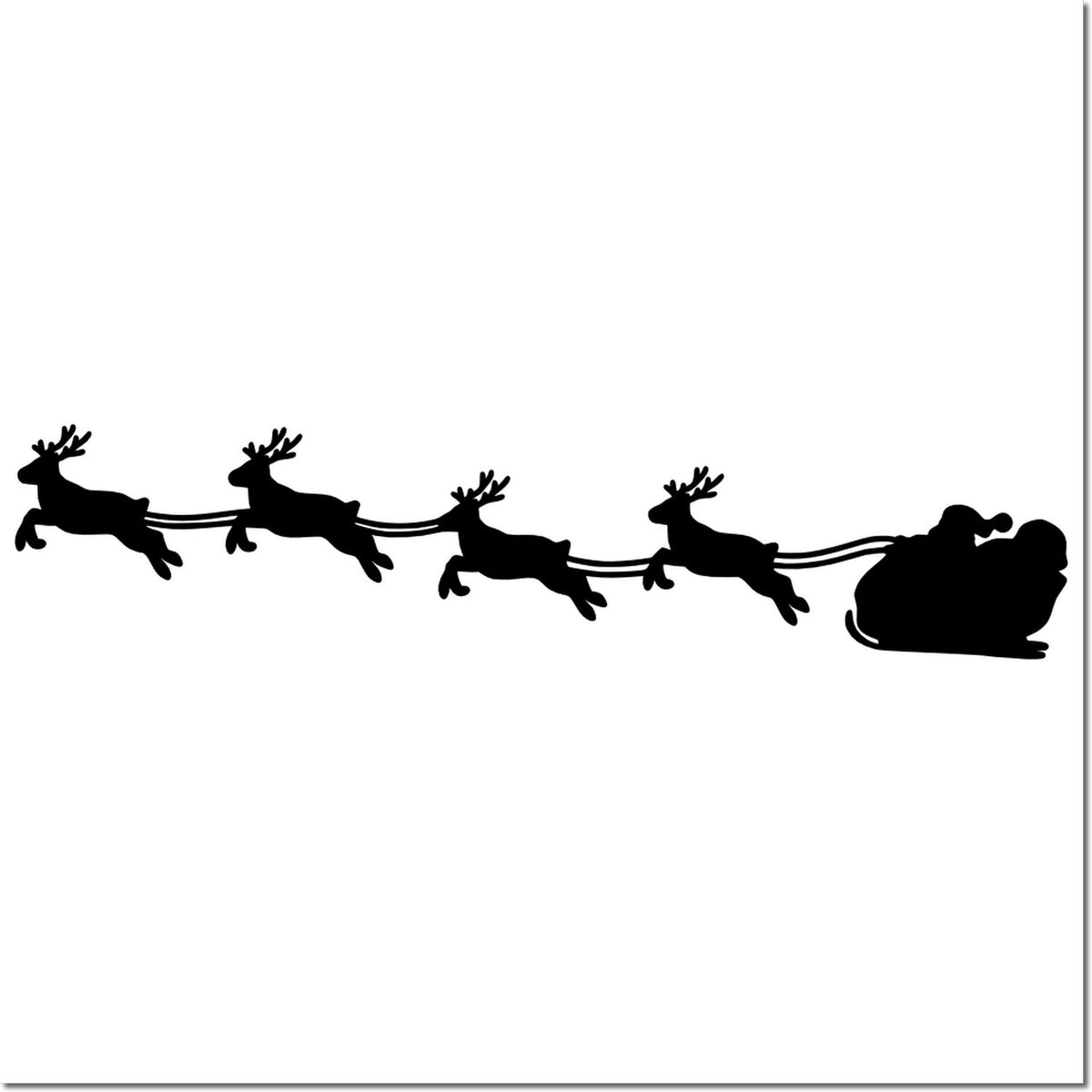 Christmas rubber stamp design of Santas sleigh pulled by four reindeer silhouette