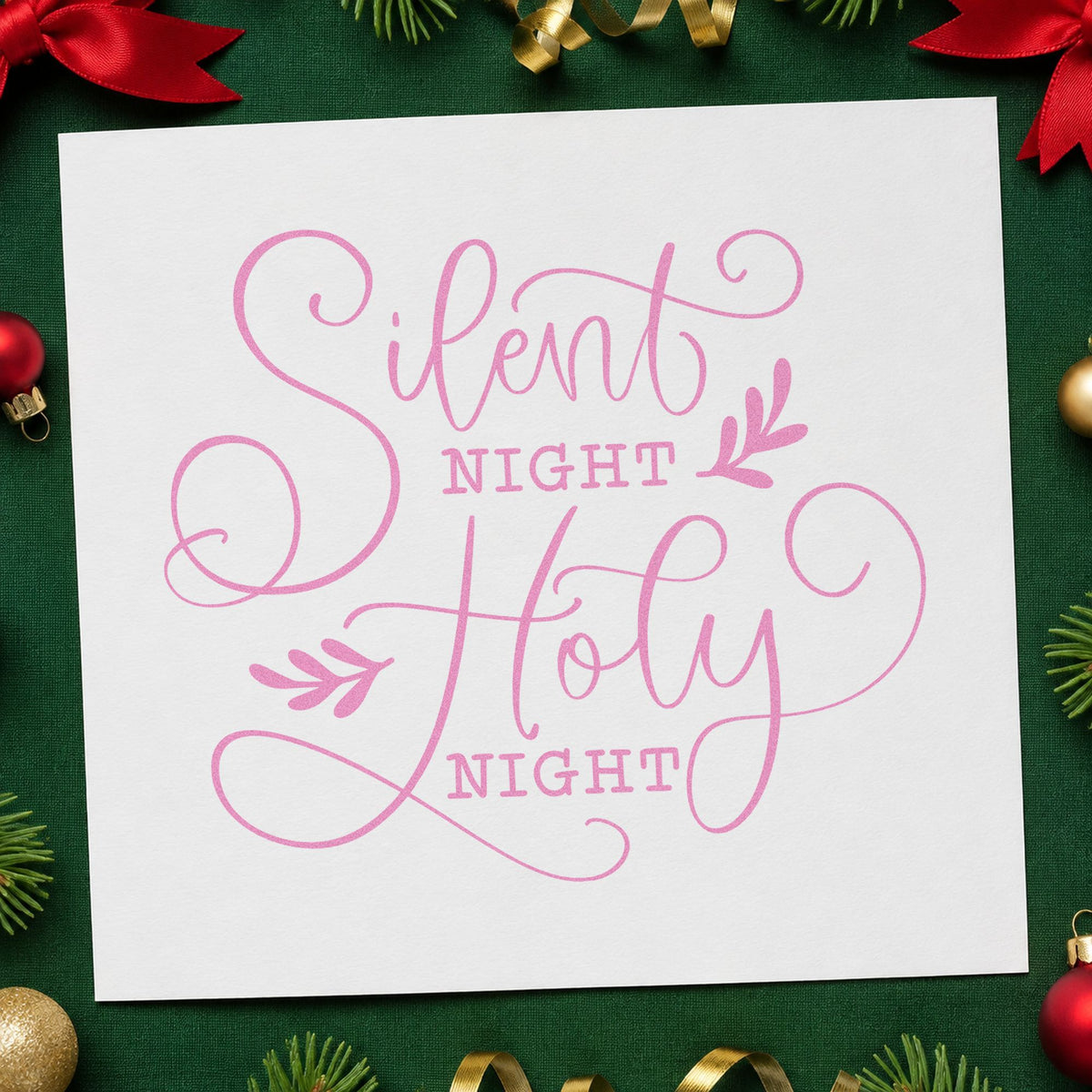 Silent Night Holy Night Leaf Accents Rubber Stamp – Wood Handle in use 10