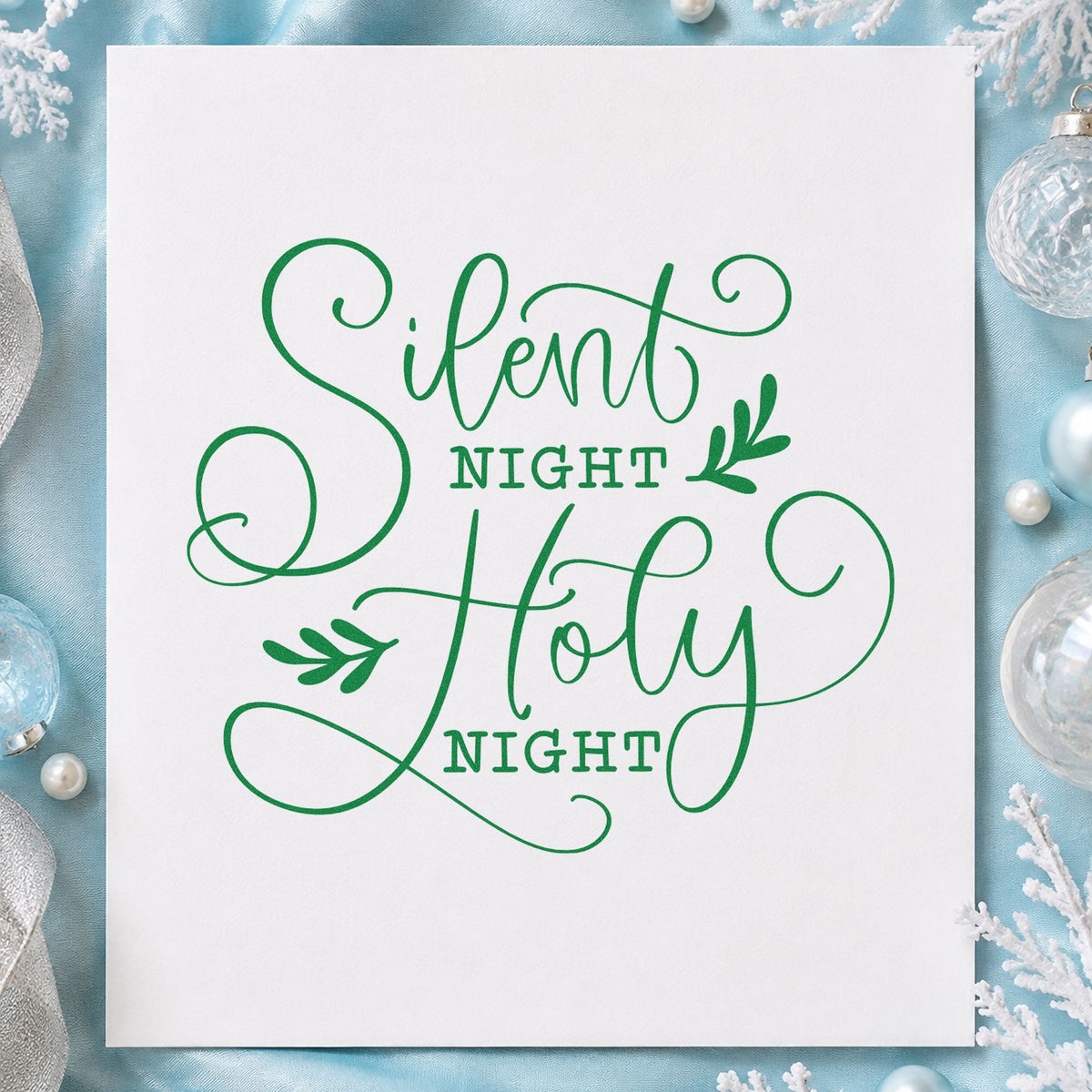 Silent Night Holy Night Leaf Accents Rubber Stamp – Wood Handle in use 6