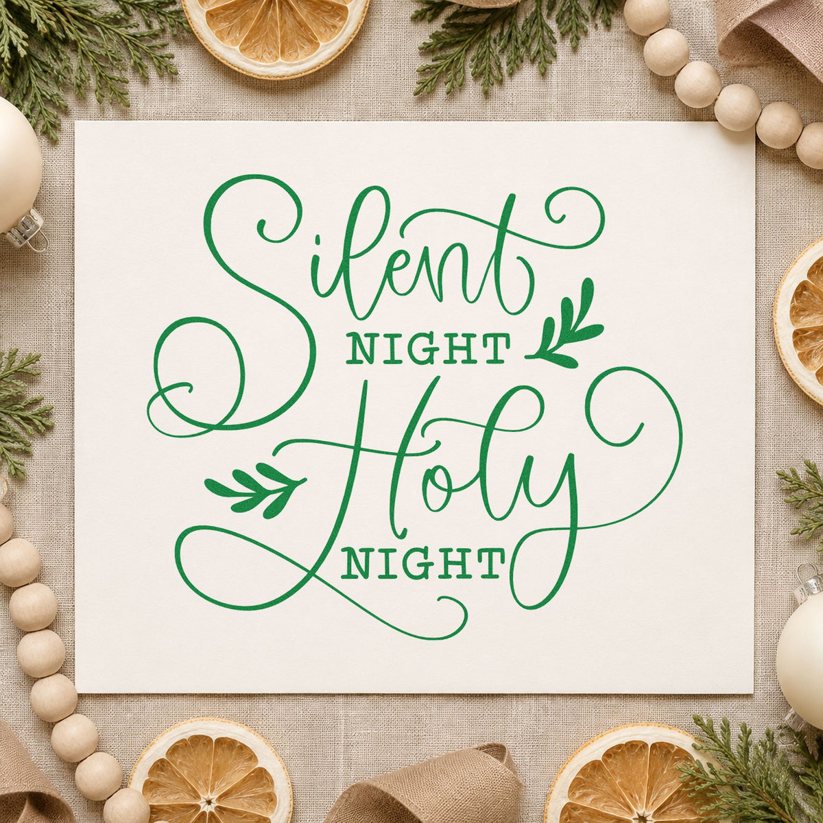 Silent Night Holy Night Leaf Accents Rubber Stamp – Wood Handle in use 8