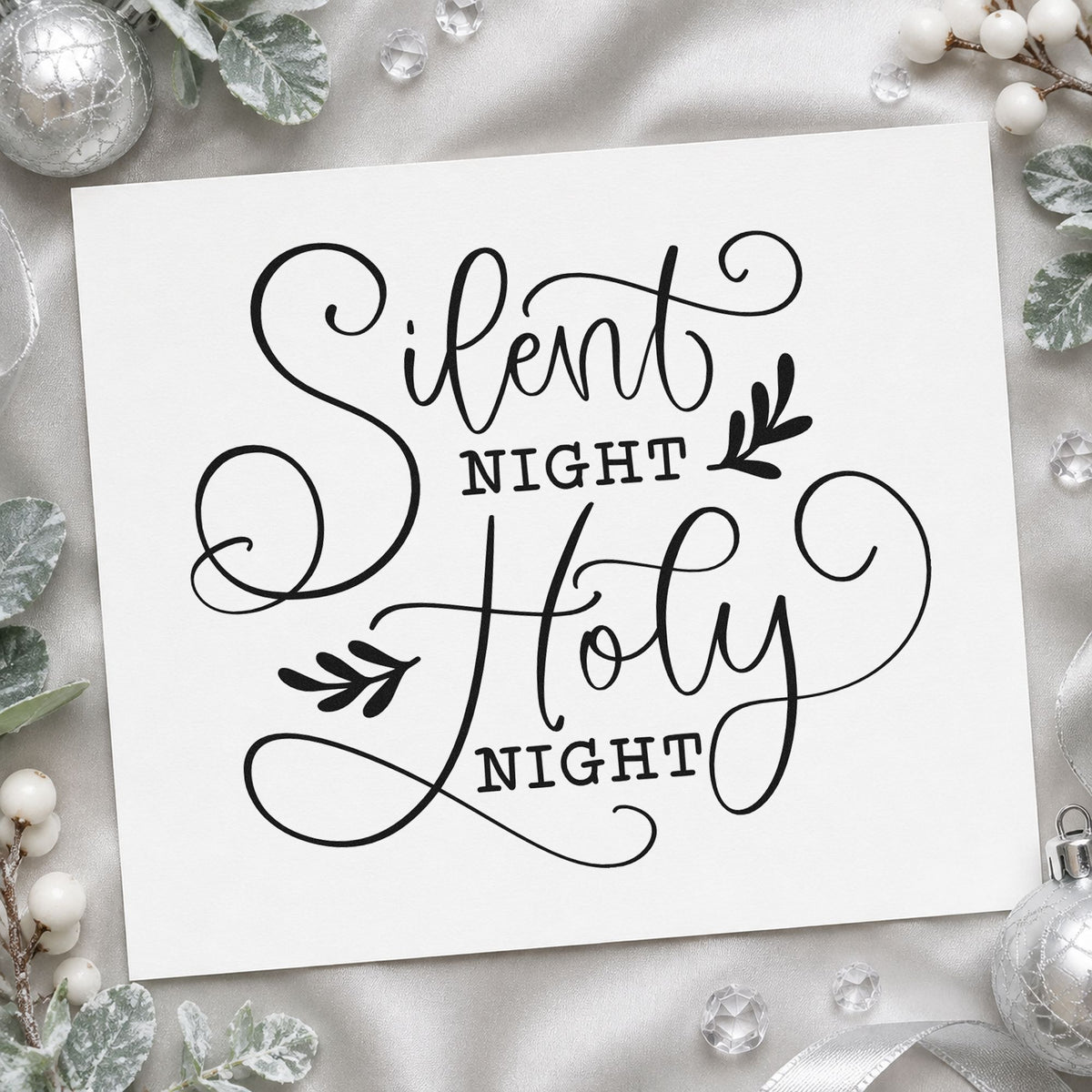 Silent Night Holy Night Leaf Accents Rubber Stamp – Wood Handle in use 9