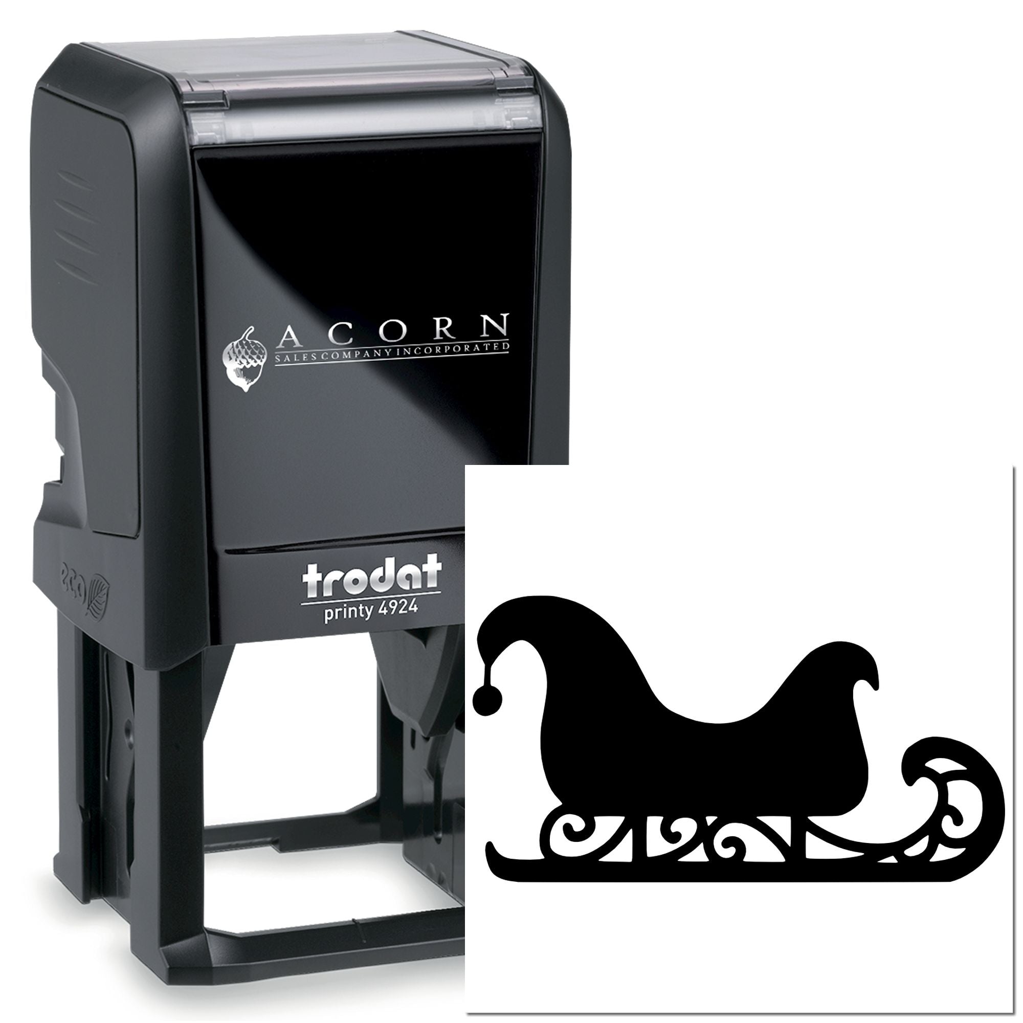 Trodat Printy 4924 self-inking rubber stamp with custom Acorn Sales Company logo for business branding.