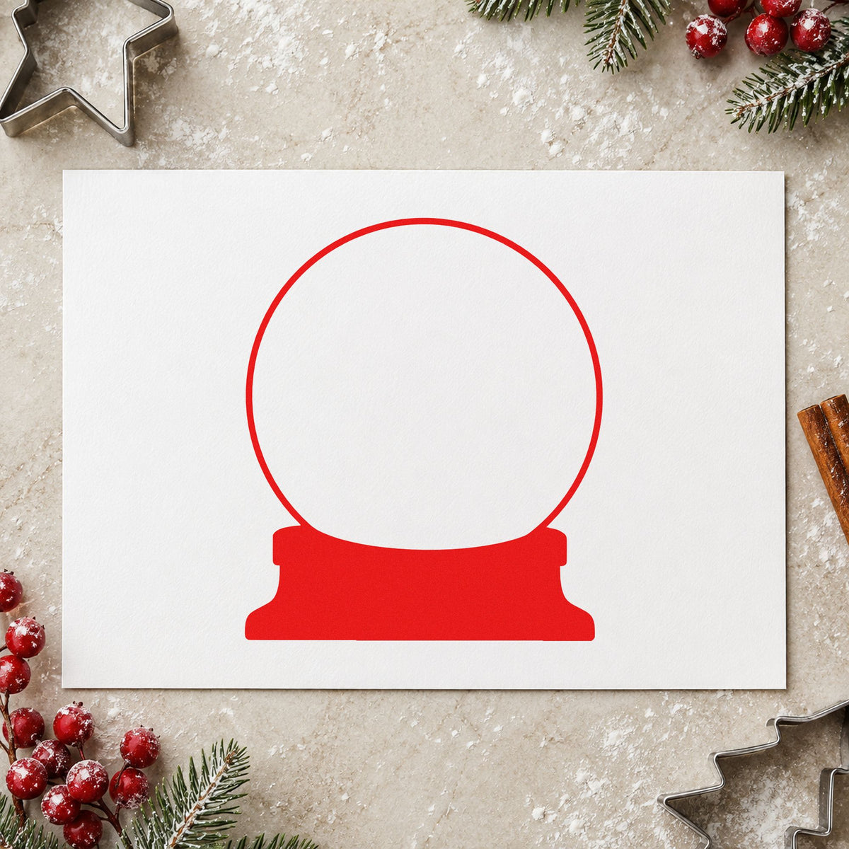 Empty Snow Globe Outline rubber stamp shown in red ink, stamped for projects such as round jar labels.
