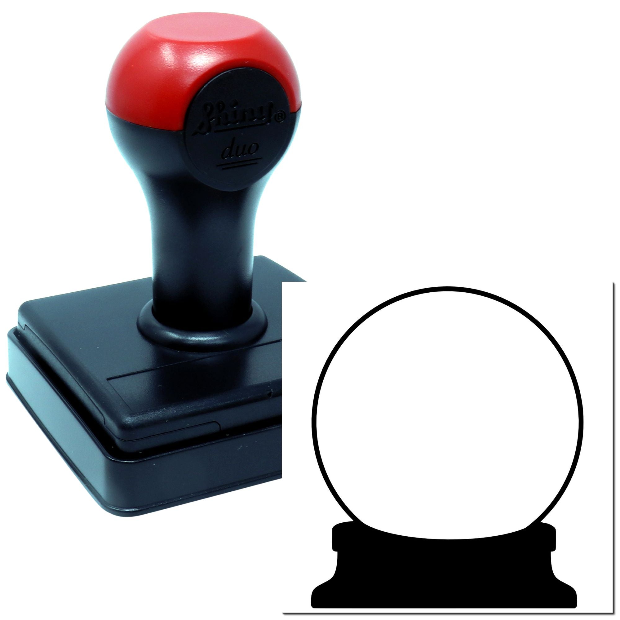 Self-inking rubber stamp with blank round imprint area, ideal for custom business logos, seals, and address stamping.