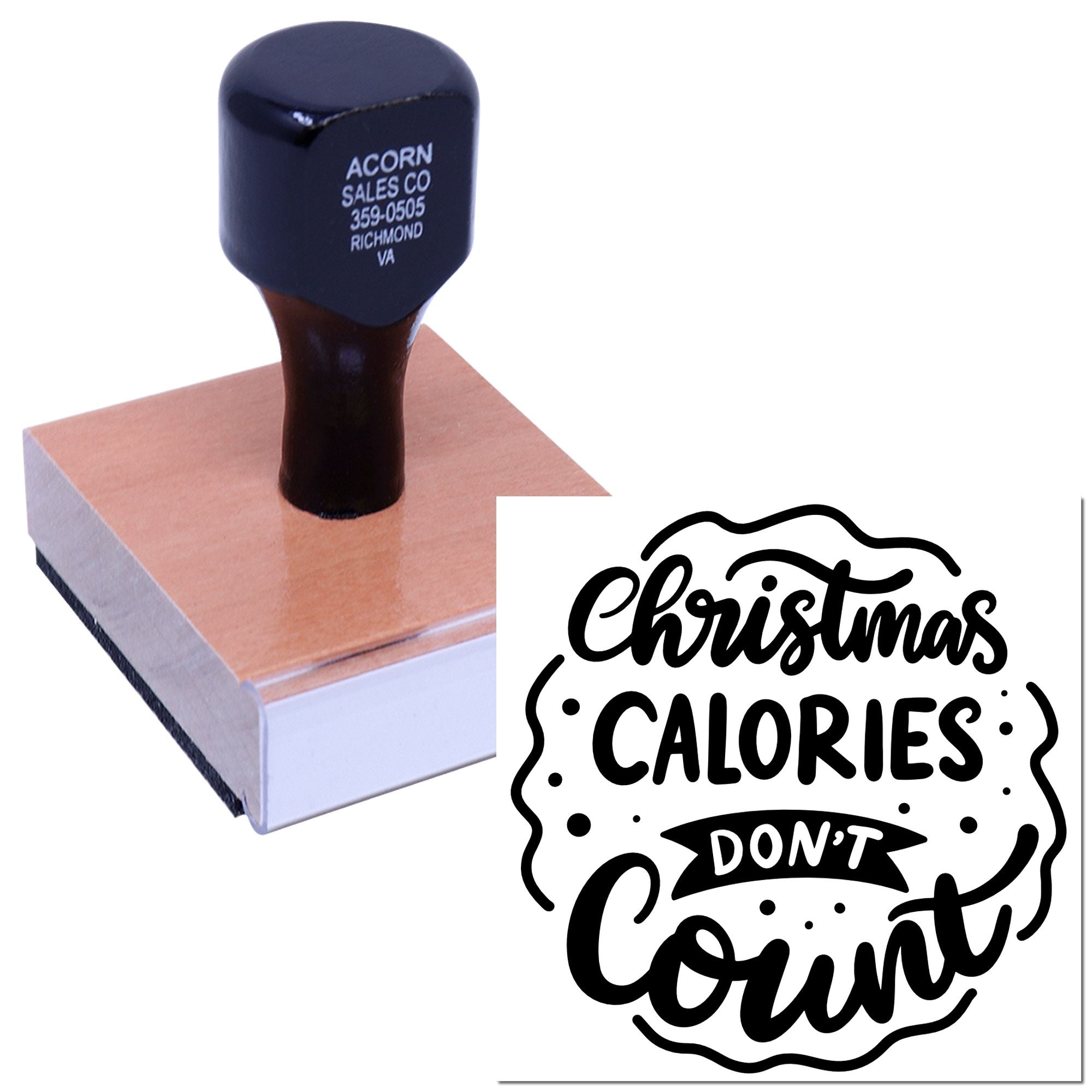 Rubber stamp featuring Christmas Calories Dont Count design for holiday cards, baking labels, and festive packaging.