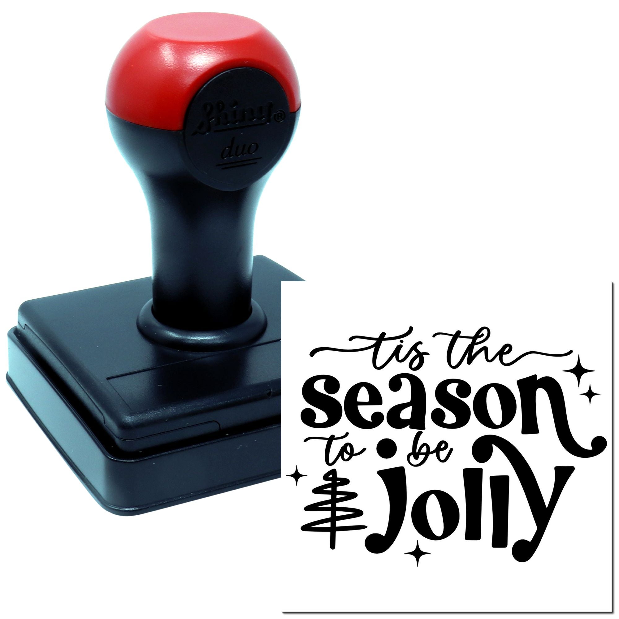 Self-inking rubber stamp with "tis the season to be jolly" holiday design for festive cards, crafts and seasonal branding.
