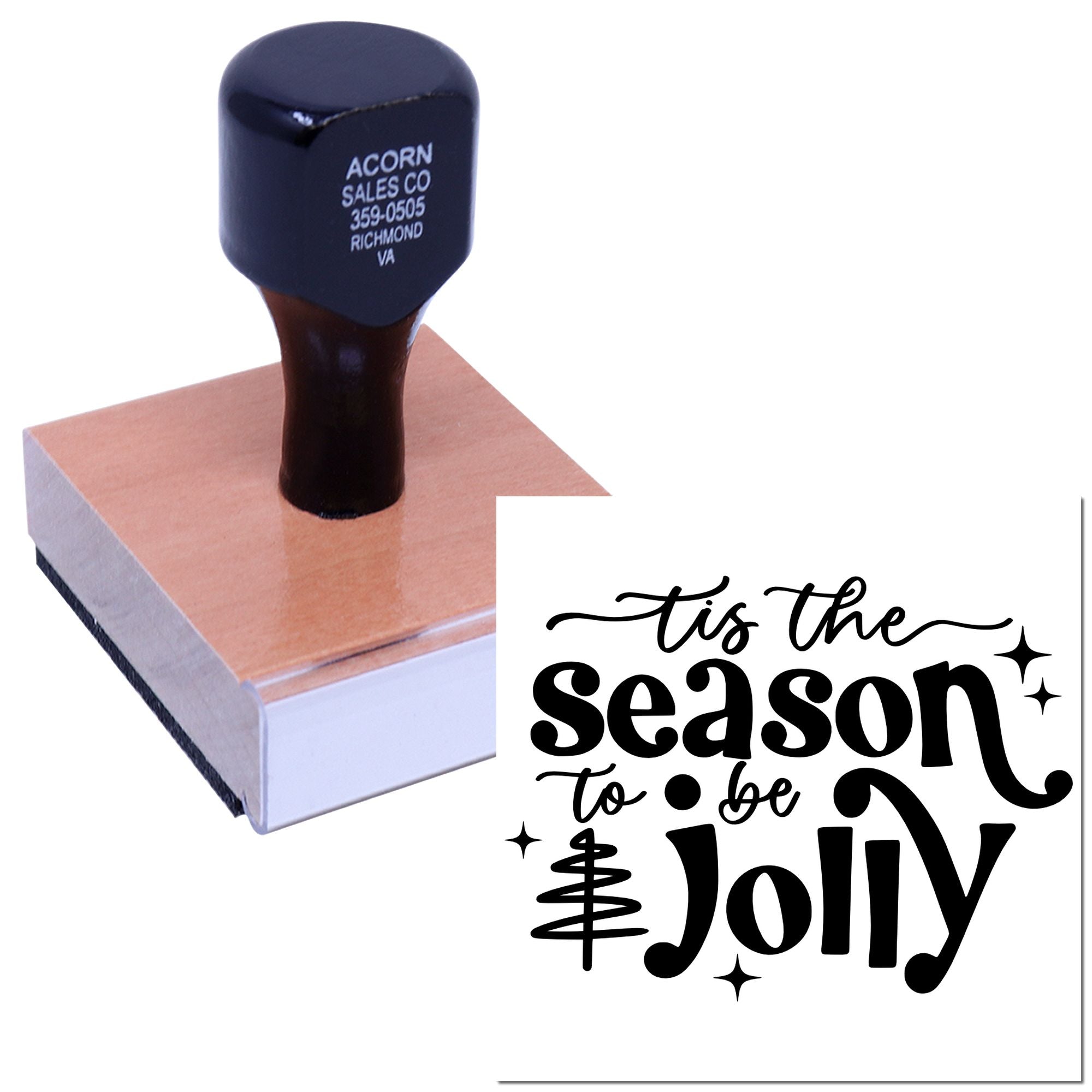 Custom rubber stamp with Tis the Season to Be Jolly holiday greeting for Christmas card making and festive crafting.