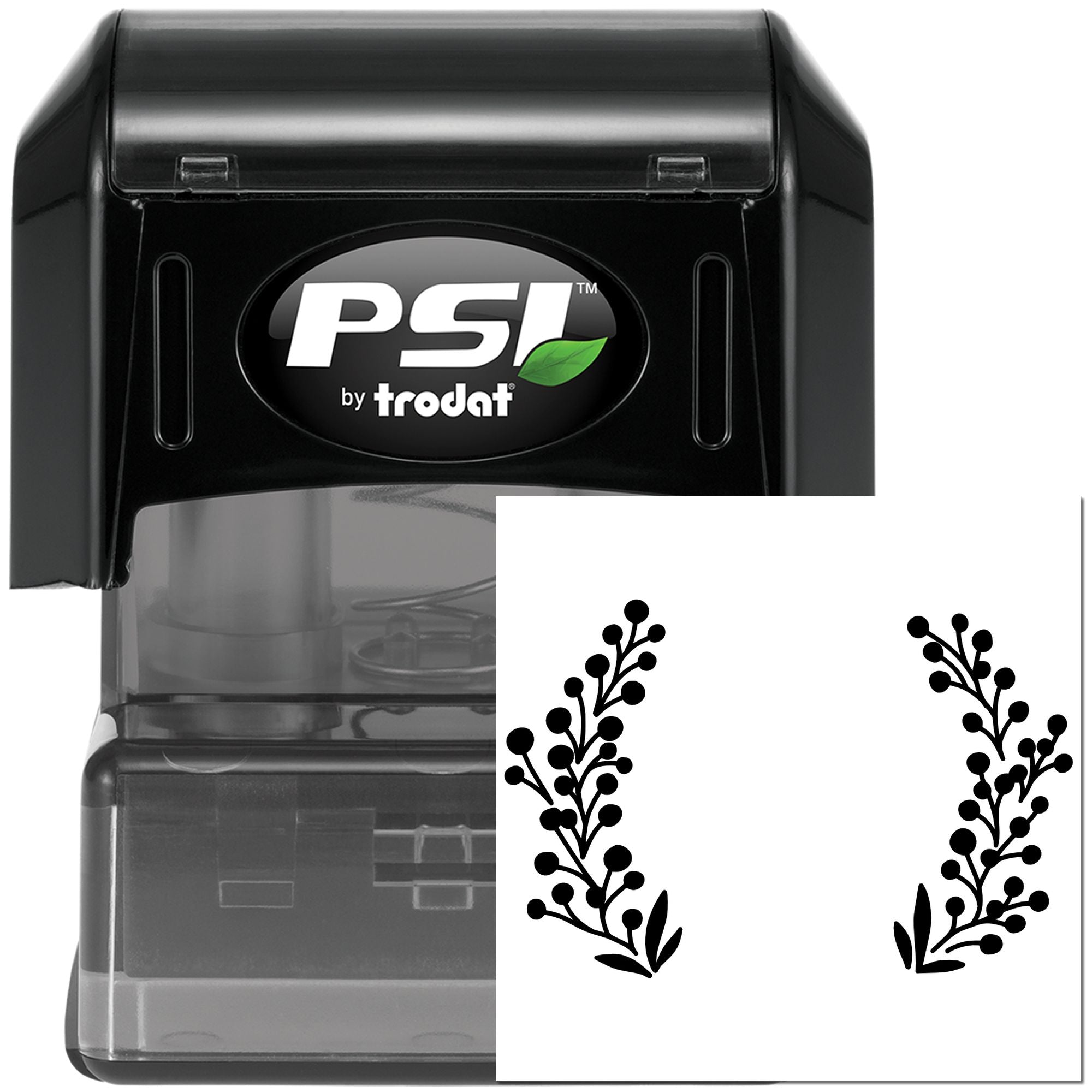 PSI by Trodat self-inking rubber stamp with floral corner border design for custom stationery and craft projects.