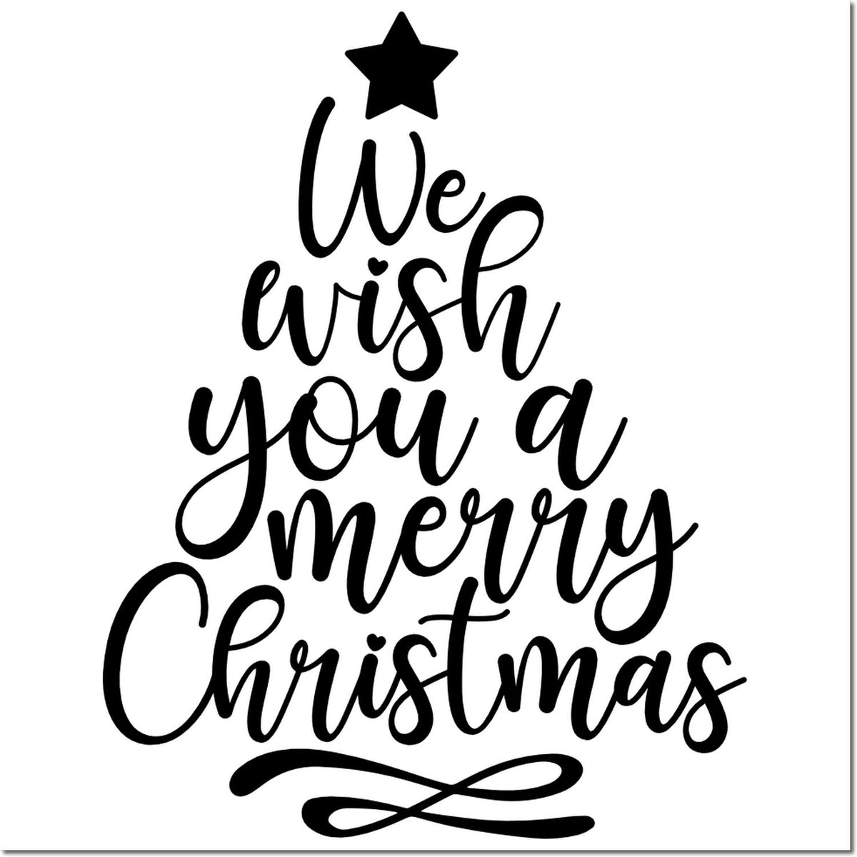 Christmas tree-shaped We Wish You a Merry Christmas rubber stamp design with star topper for holiday crafting and cardmaking