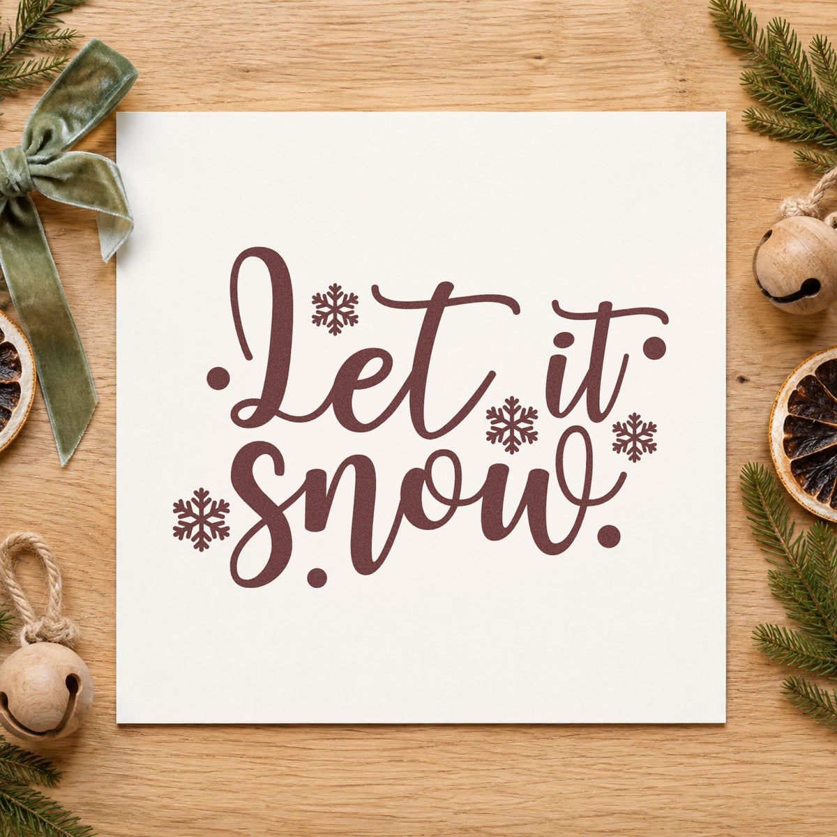 Let It Snow Snowflakes Rubber Stamp – Wood Handle in use 4