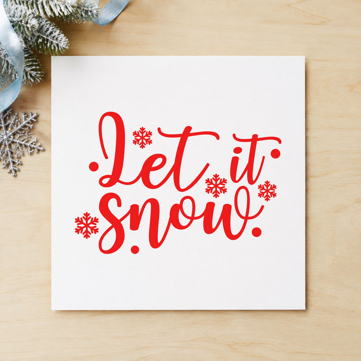 Let It Snow Snowflakes Rubber Stamp – Wood Handle in use 5