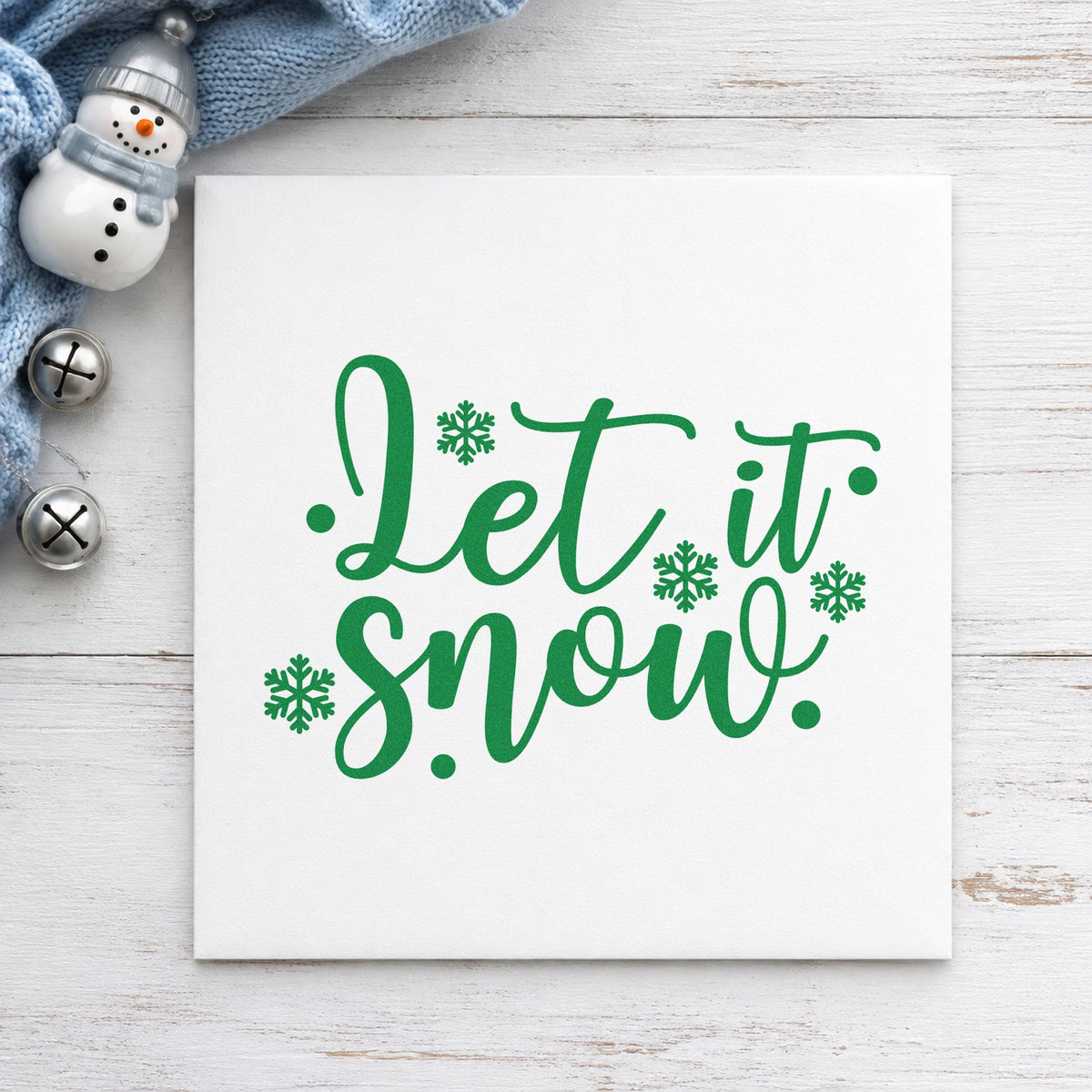 Let It Snow Snowflakes Rubber Stamp – Wood Handle in use 6
