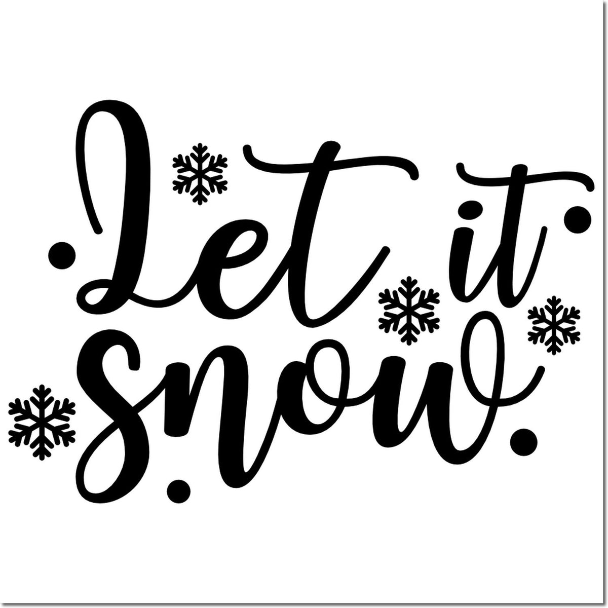 Let it Snow winter rubber stamp design with snowflakes for holiday cards, scrapbooking, and seasonal crafts.