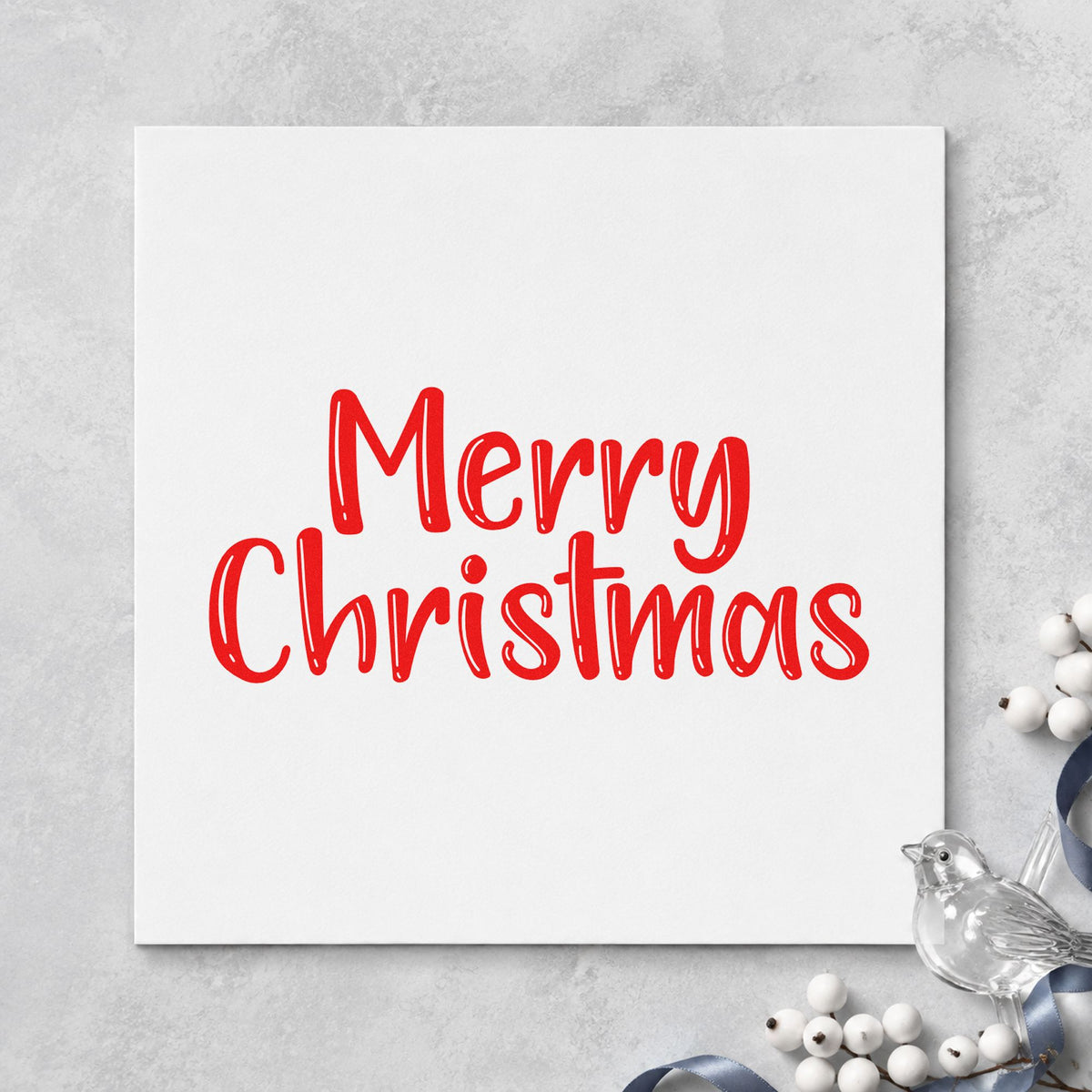 Merry Christmas Textured Letters rubber stamp shown in red ink, stamped for projects such as mason lid labels.