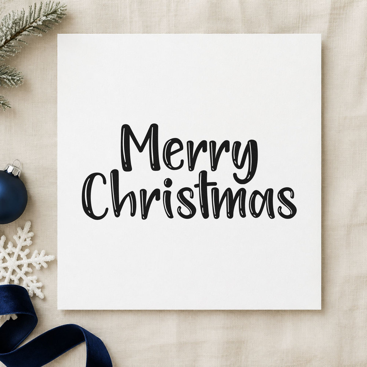 Merry Christmas Textured Letters rubber stamp printed in black ink, ready for textured rows cards and similar paper crafts.