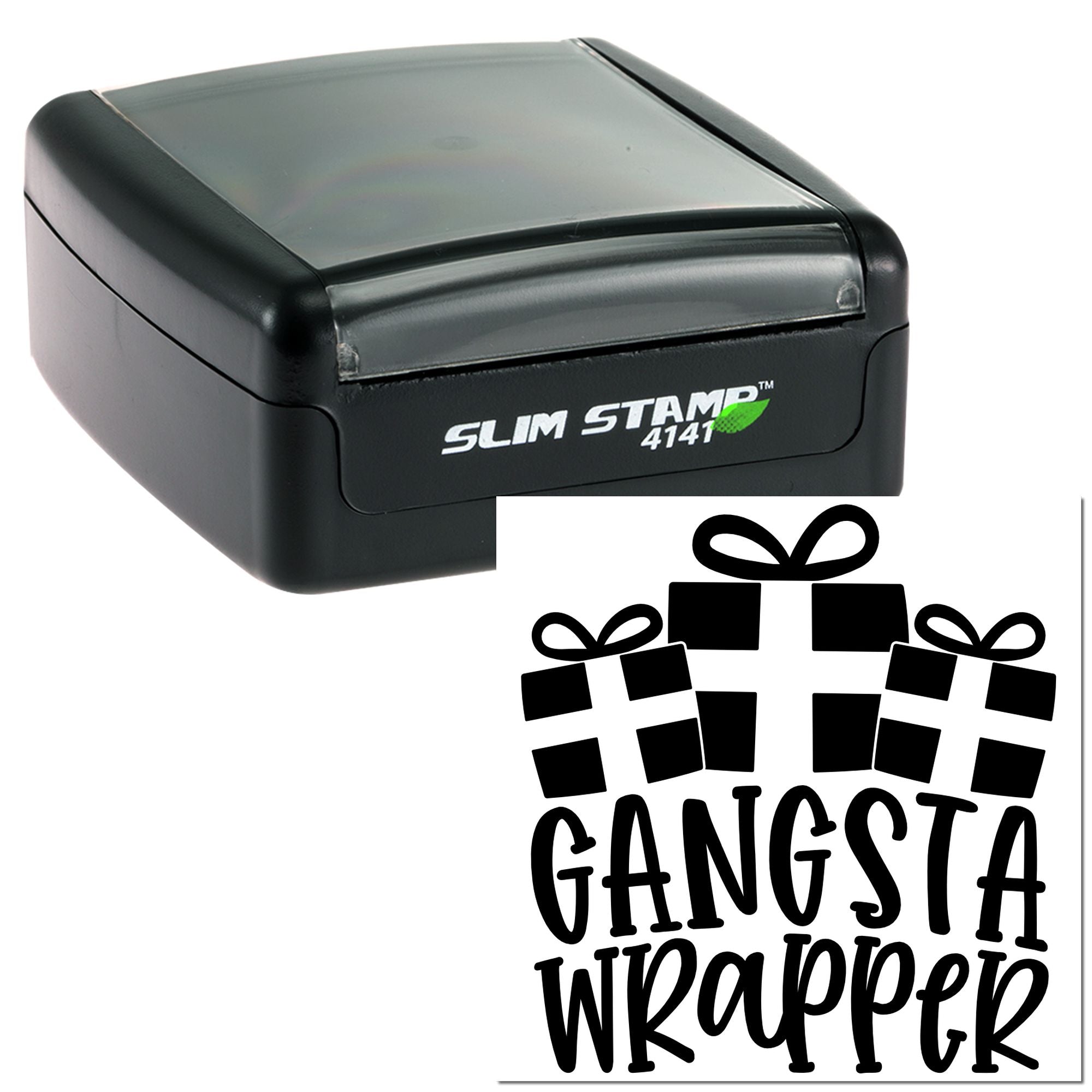 Slim Stamp 4141 self-inking rubber stamp with Gangsta Wrapper gift wrap design impression