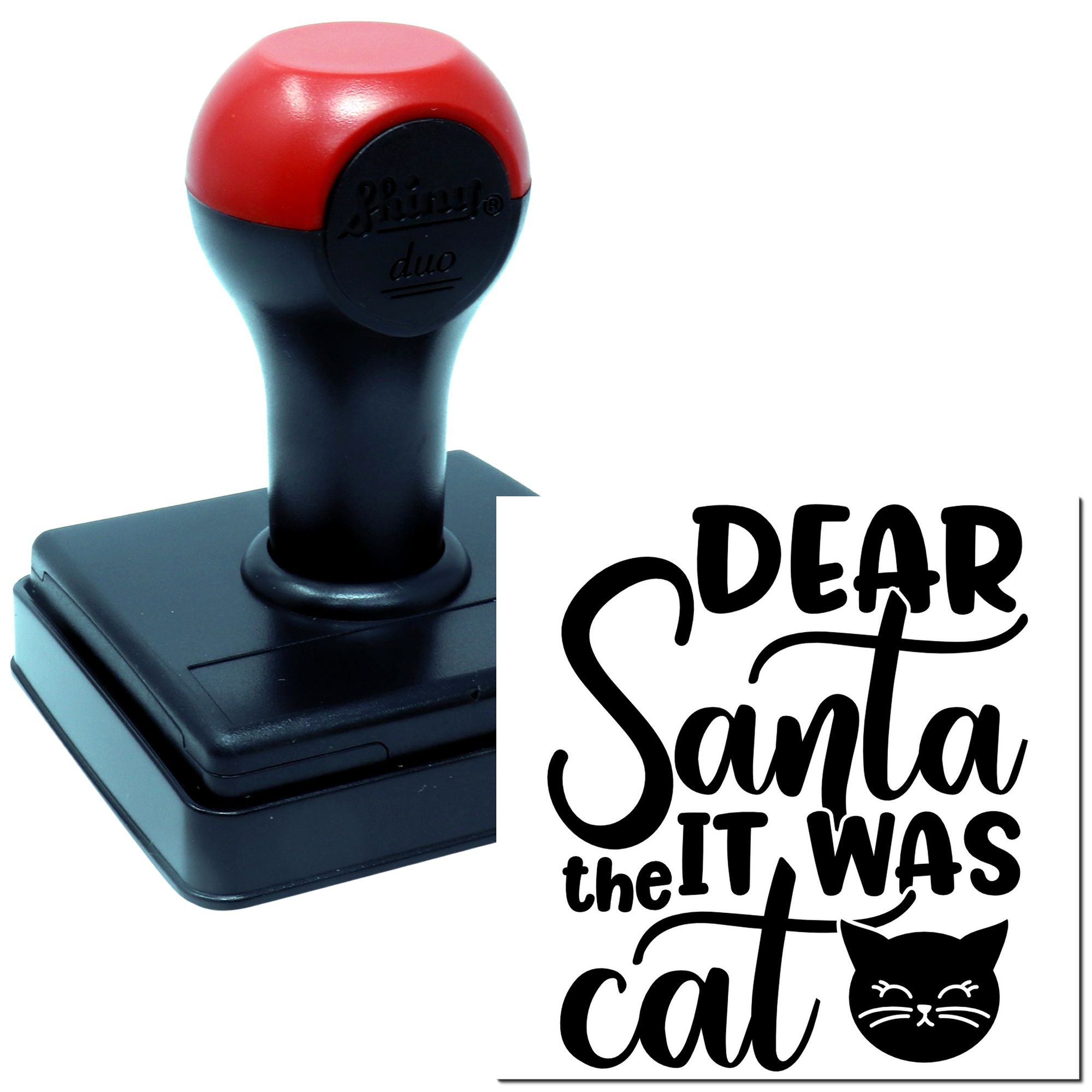 Self-inking rubber stamp with Dear Santa, it was the cat design for holiday cards, gifts, and funny pet-themed crafts.