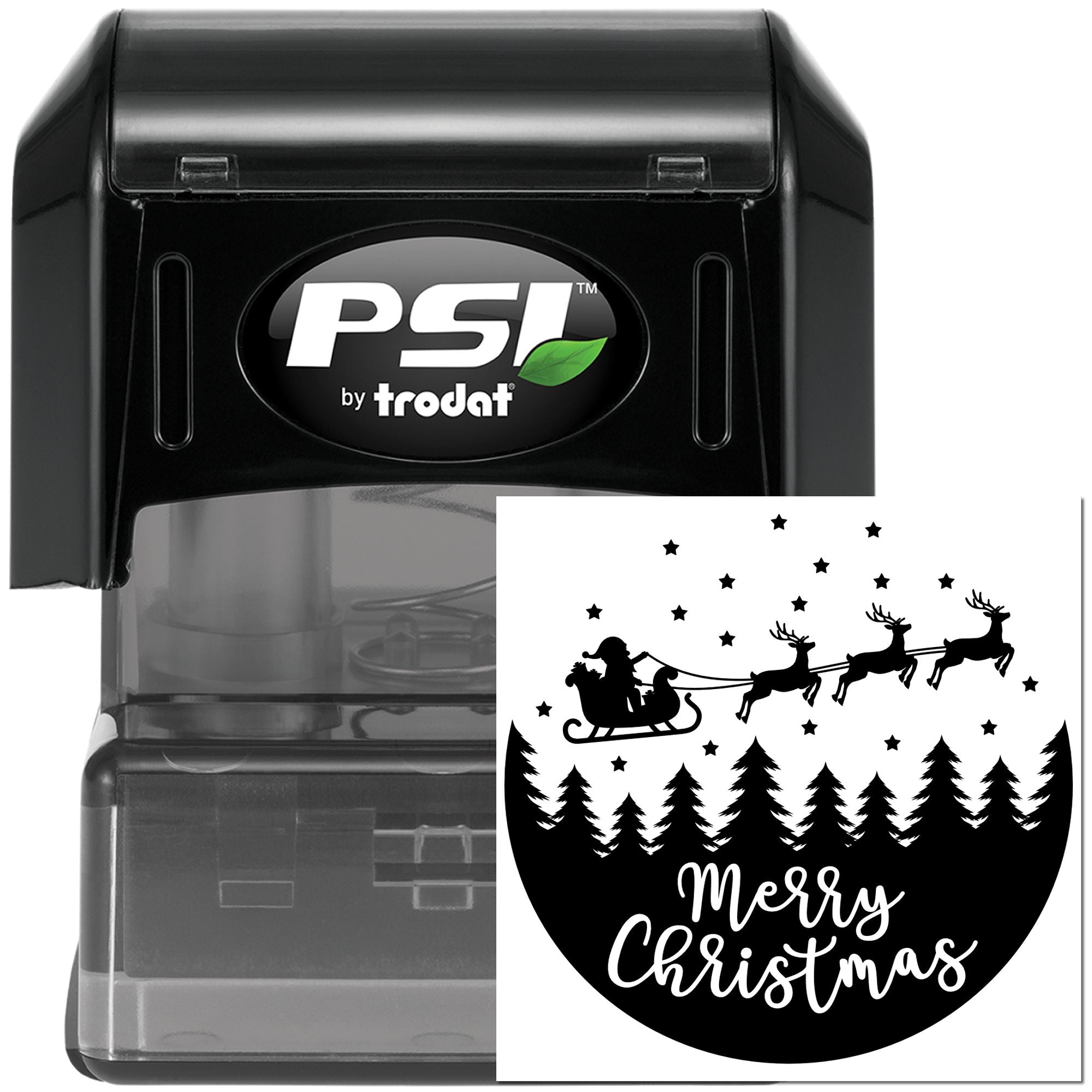 PSI by Trodat self-inking rubber stamp with Merry Christmas Santa sleigh design for holiday cards and crafts