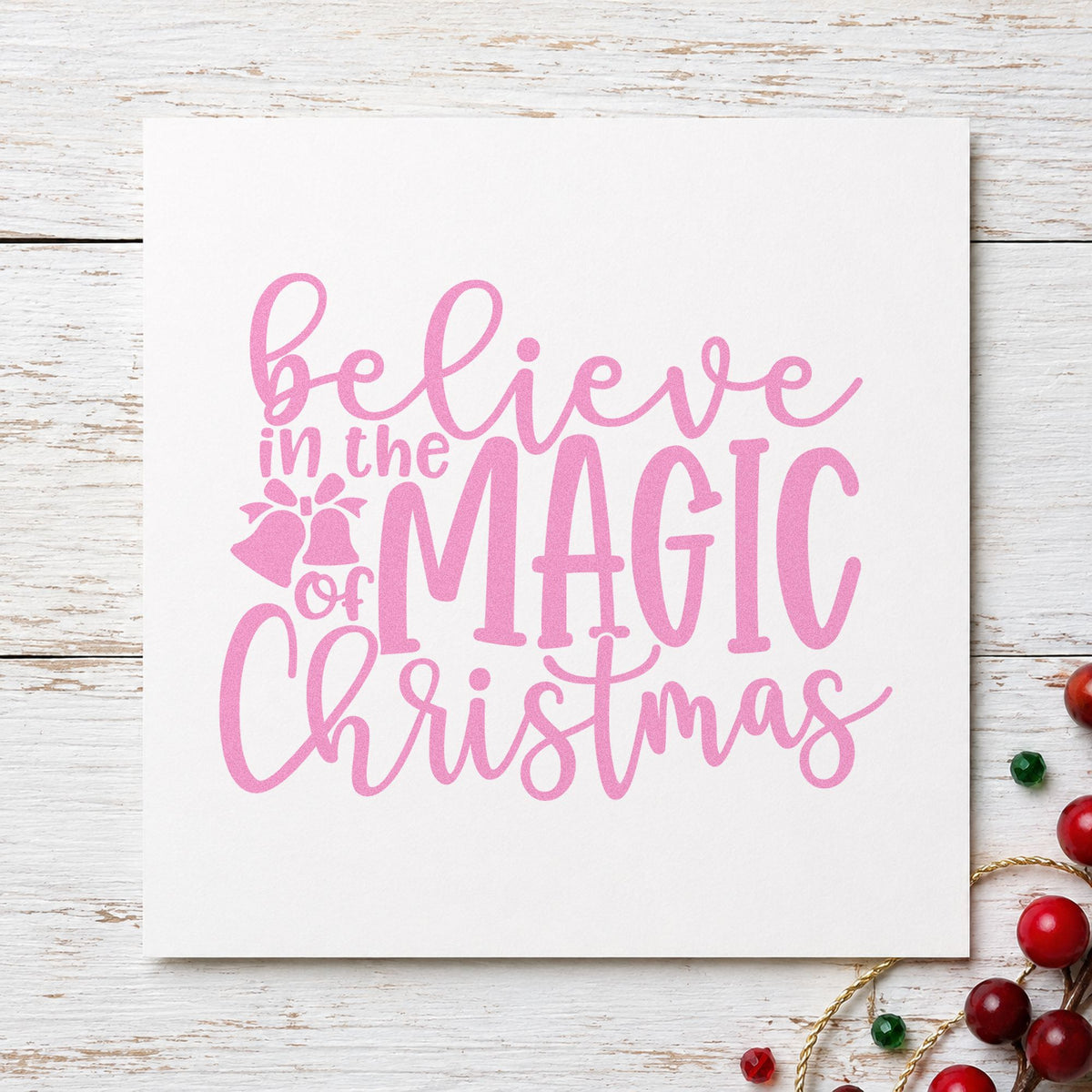 Believe Magic Christmas Holly Rubber Stamp – Duo Hand in use 10