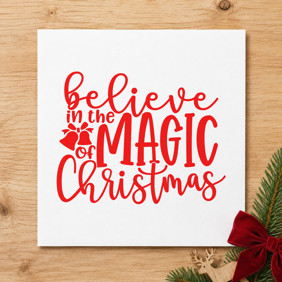 Believe Magic Christmas Holly Rubber Stamp – Duo Hand in use 5