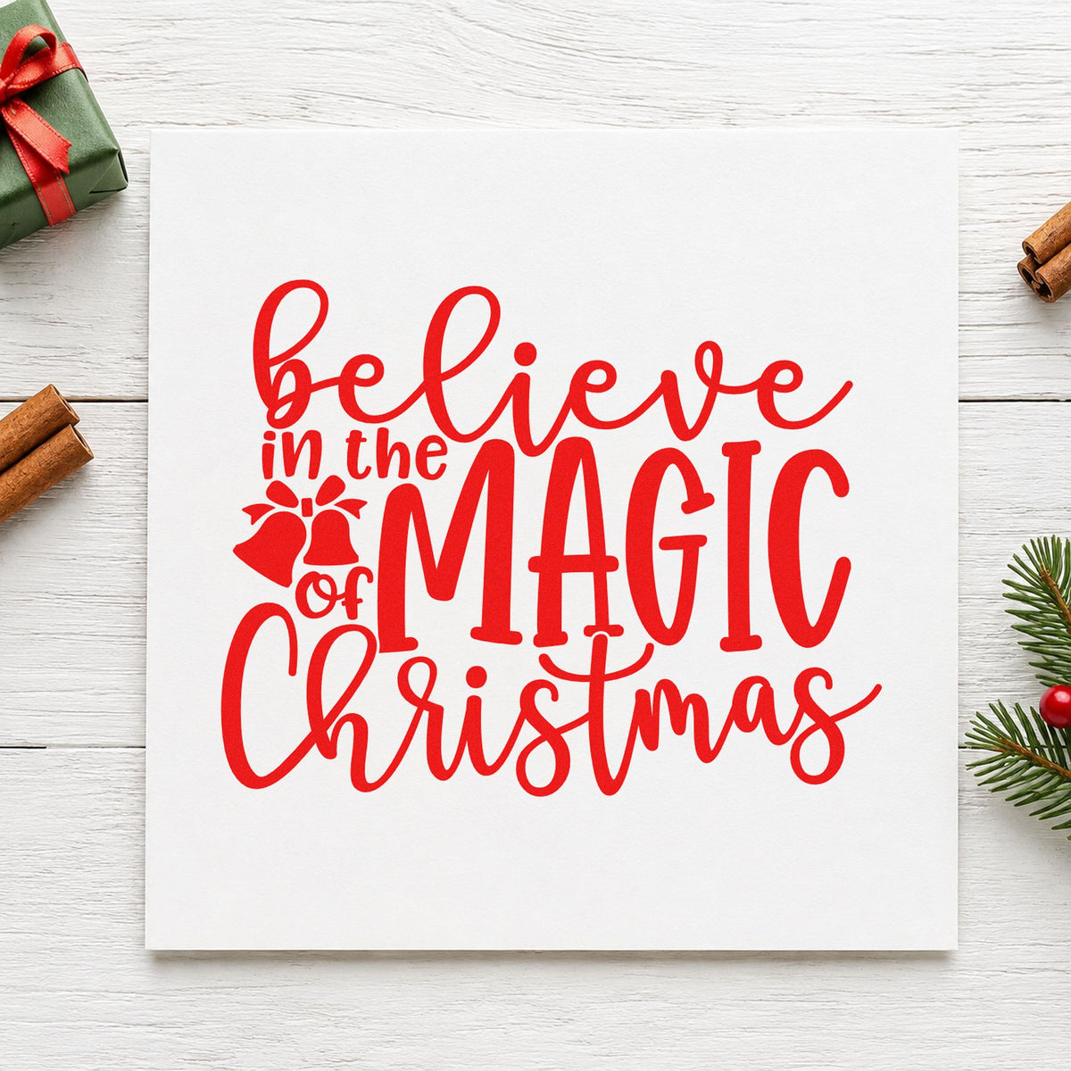 Believe Magic Christmas Holly Rubber Stamp – Duo Hand in use 7