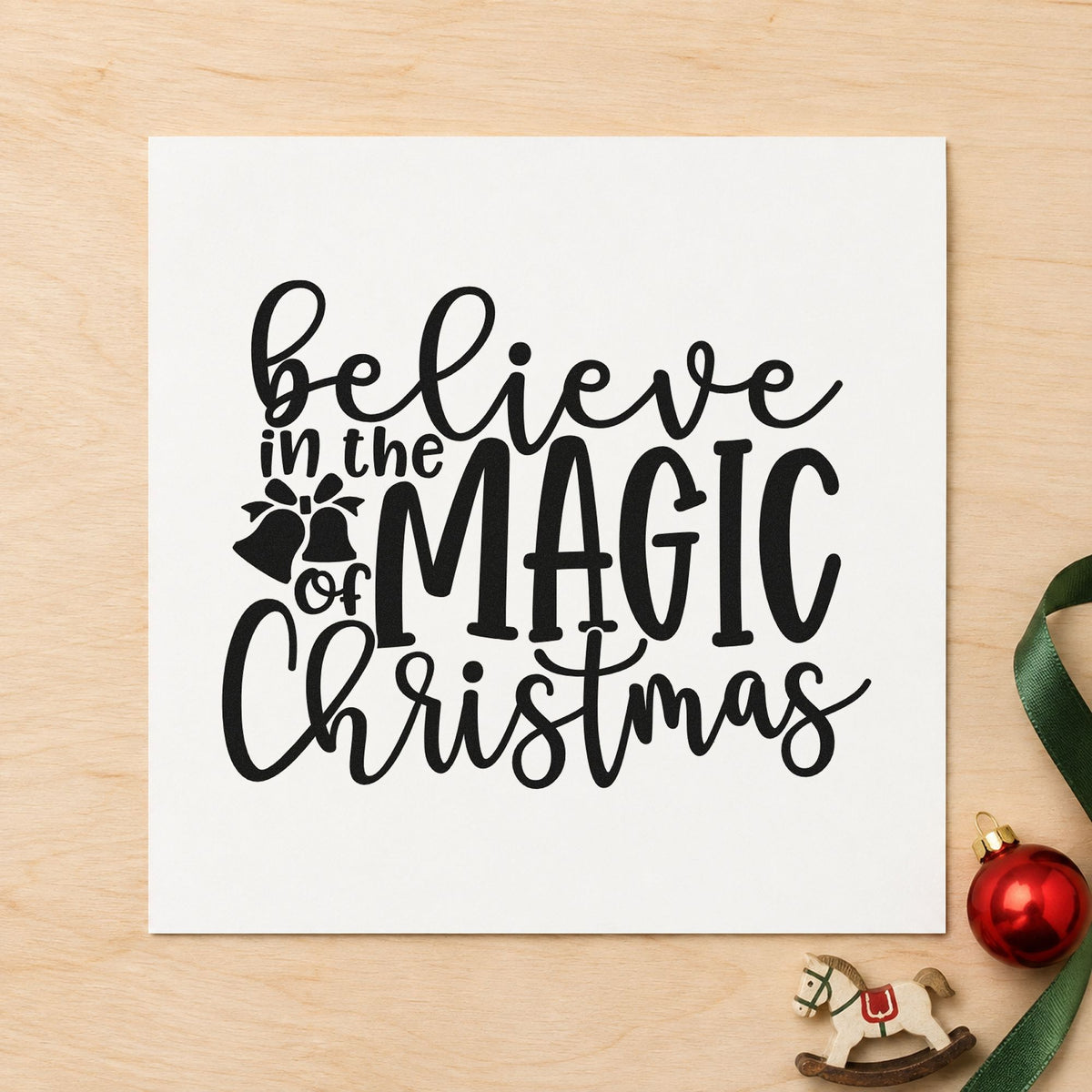 Believe Magic Christmas Holly Rubber Stamp – Duo Hand in use 9