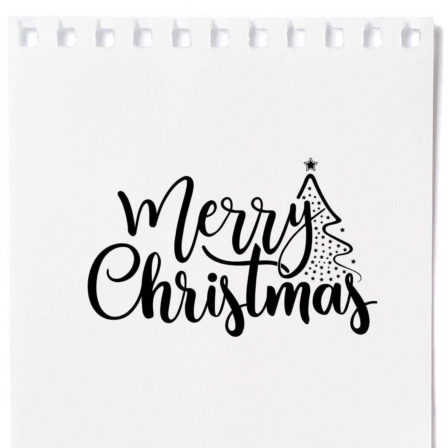 Merry Christmas rubber stamp design with decorative tree, perfect for holiday cards, crafts, and festive packaging.