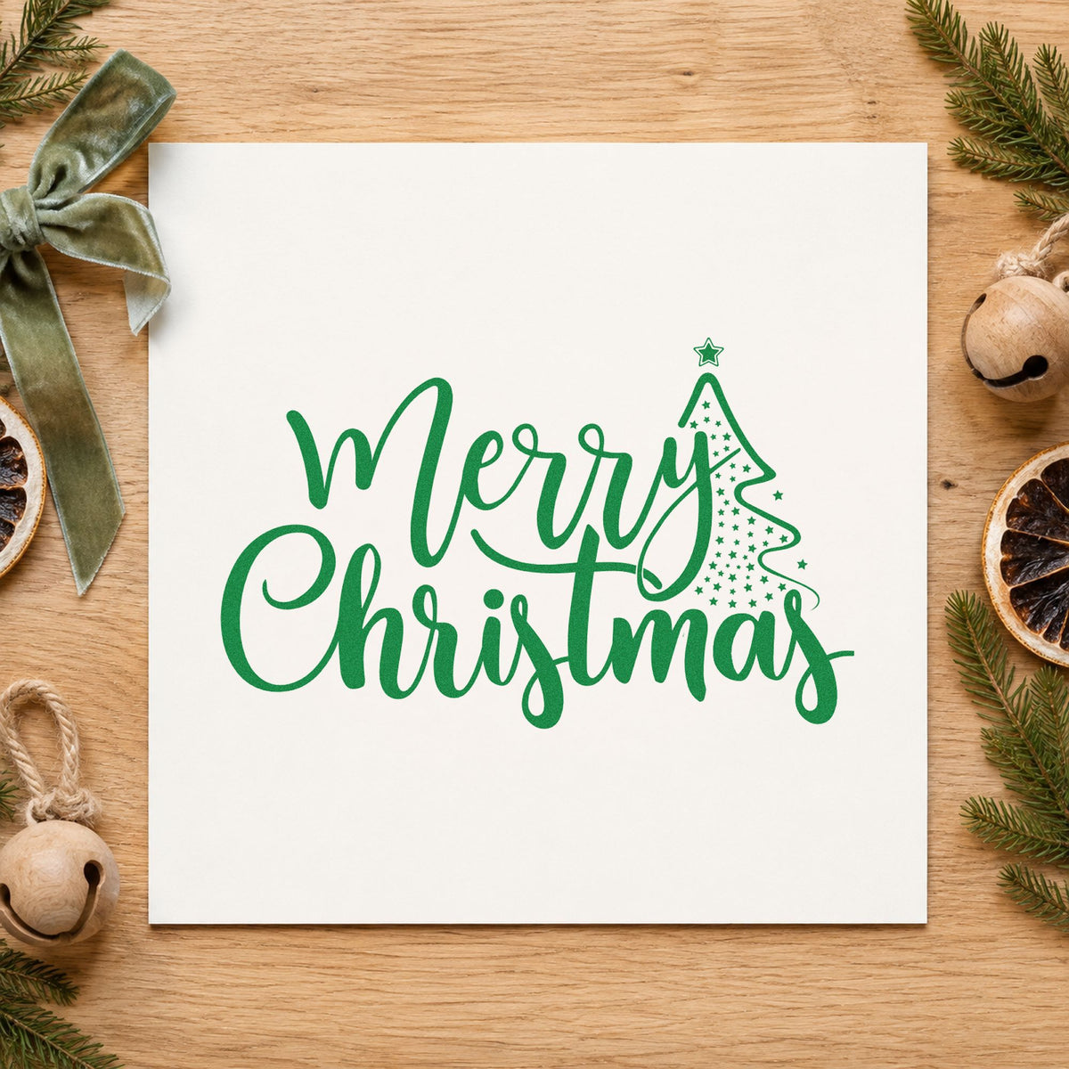 Duo Hand Merry Christmas With Tree Rubber Stamp in use 3