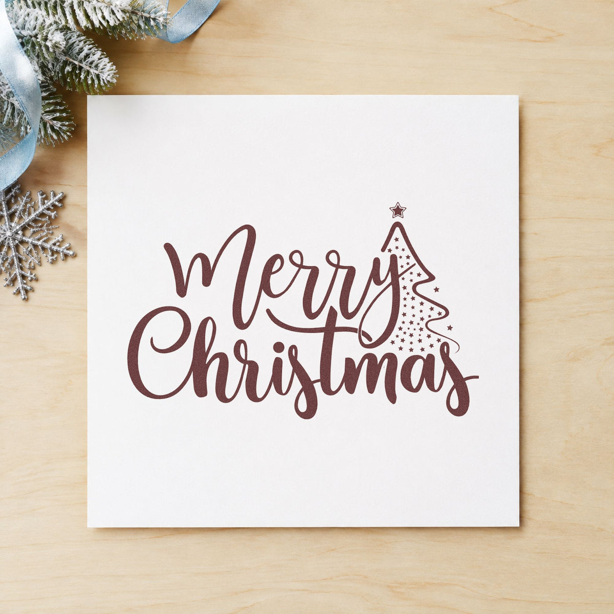Duo Hand Merry Christmas With Tree Rubber Stamp in use 4
