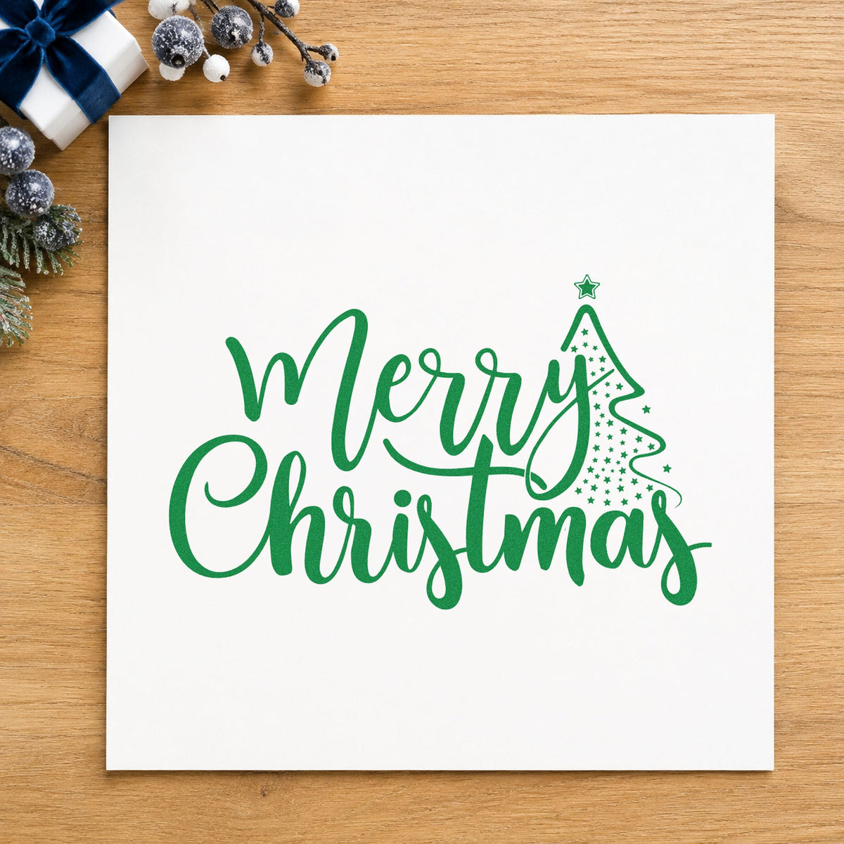Merry Christmas With Tree Slim Pre-Inked Stamp in use 8