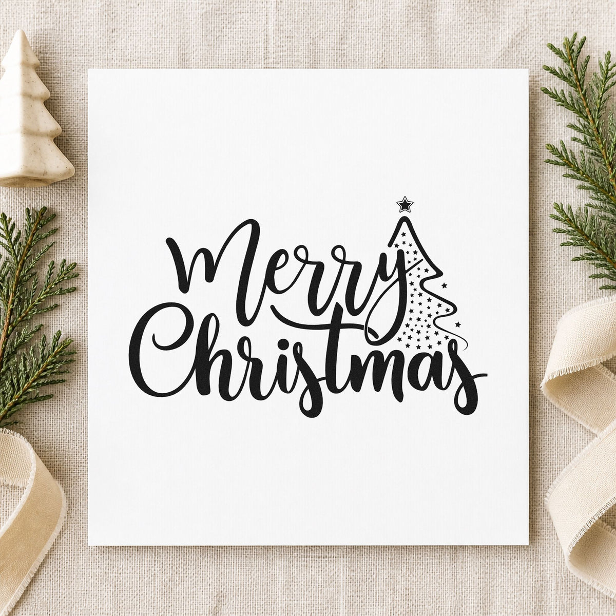 Duo Hand Merry Christmas With Tree Rubber Stamp in use 9