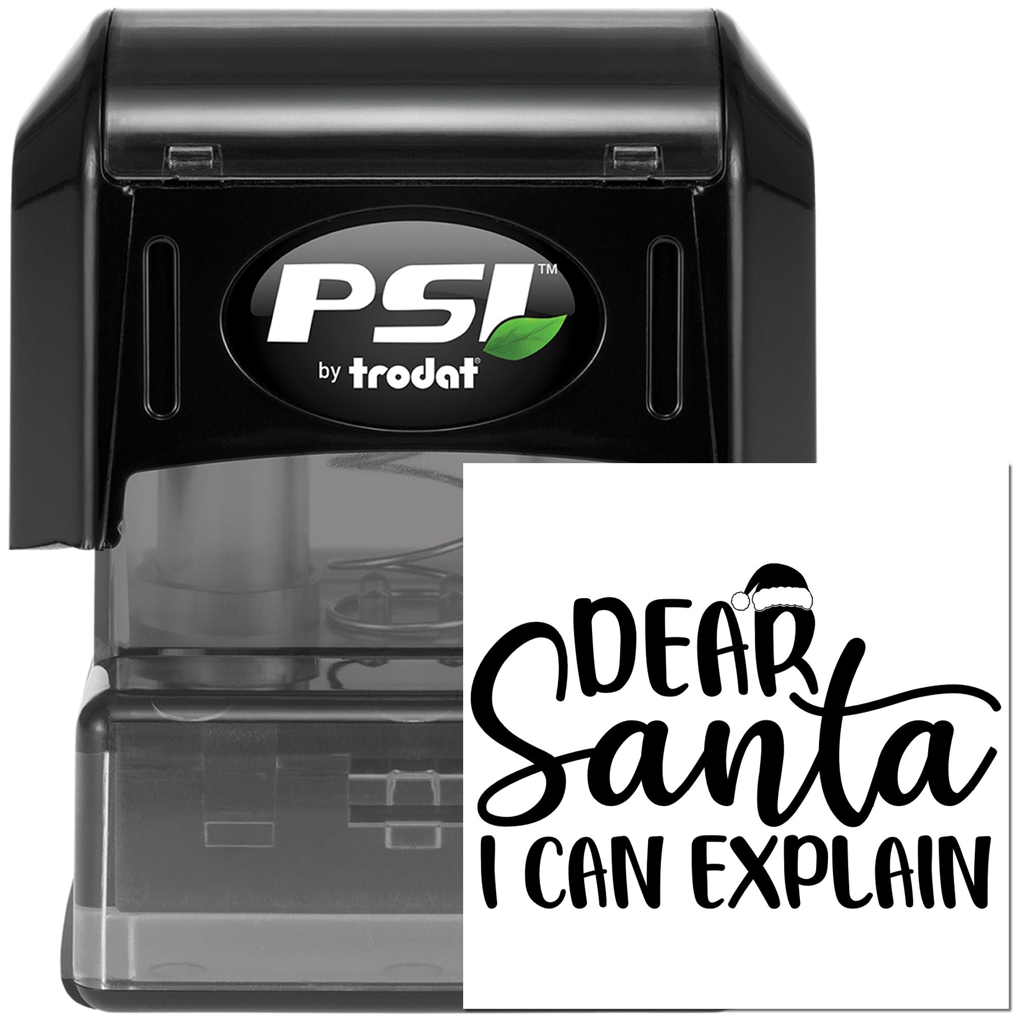PSI by Trodat self-inking rubber stamp with custom Dear Santa I Can Explain holiday impression