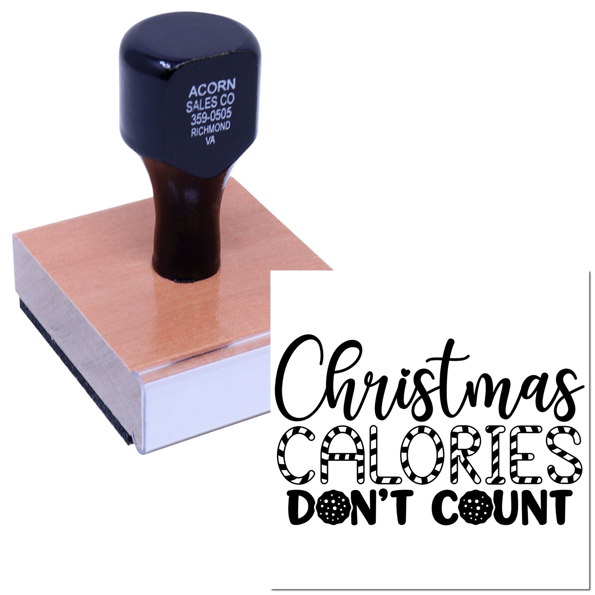 Christmas Calories Dont Count rubber stamp with custom imprint for holiday baking, cards, and festive packaging