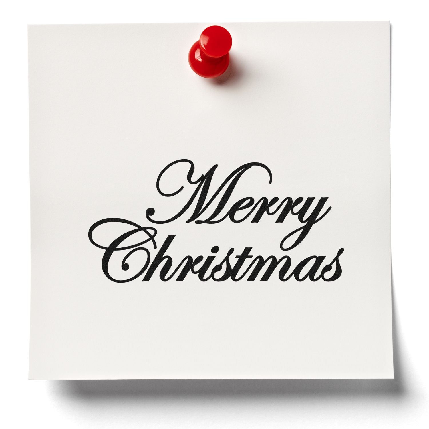 Merry Christmas rubber stamp design on white paper, perfect for holiday cards and festive crafts.