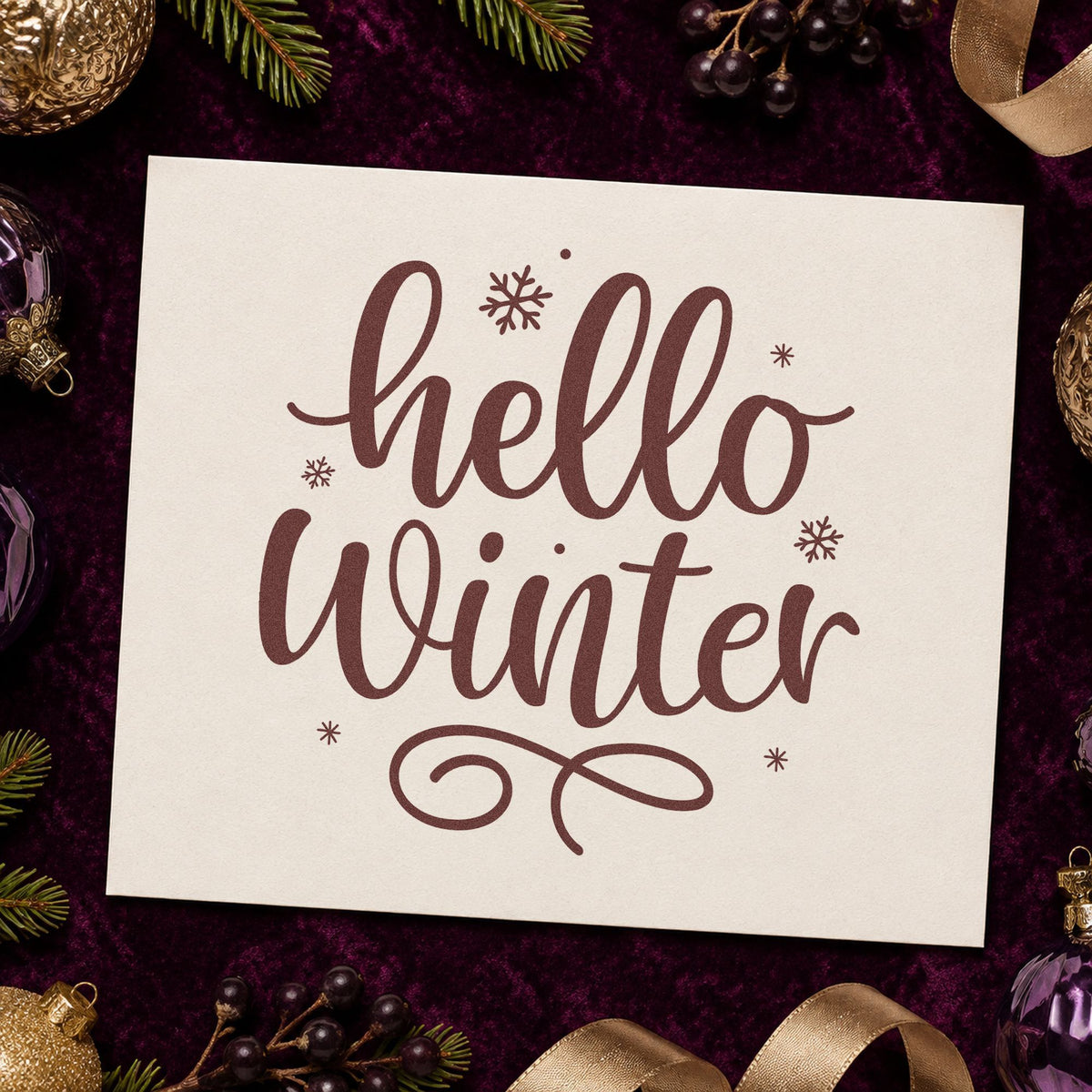 Hello Winter Snowflakes Rubber Stamp – Duo Hand in use 4