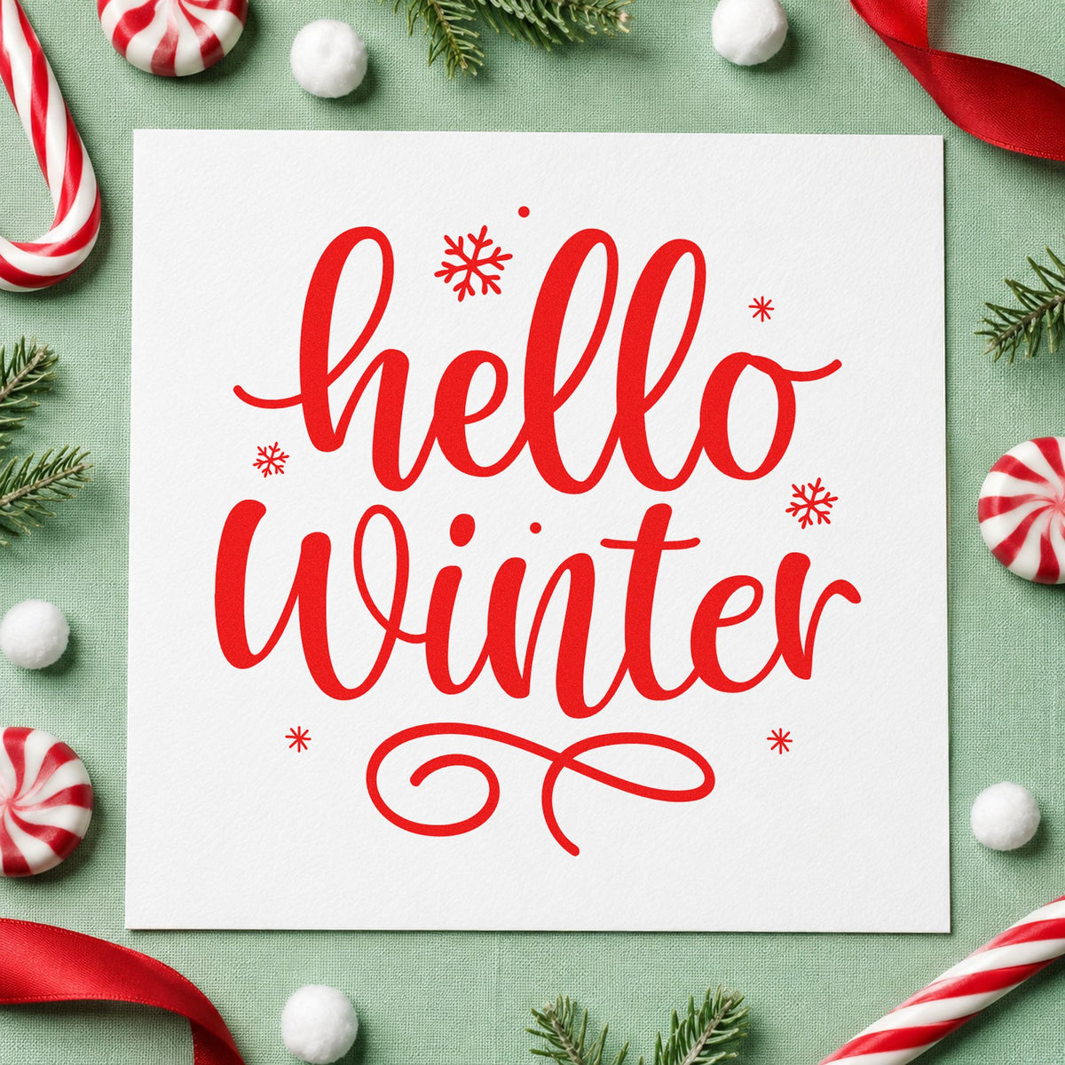 Hello Winter Snowflakes Rubber Stamp – Duo Hand in use 5