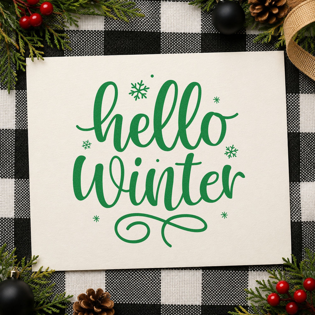 Hello Winter Snowflakes Rubber Stamp – Duo Hand in use 6