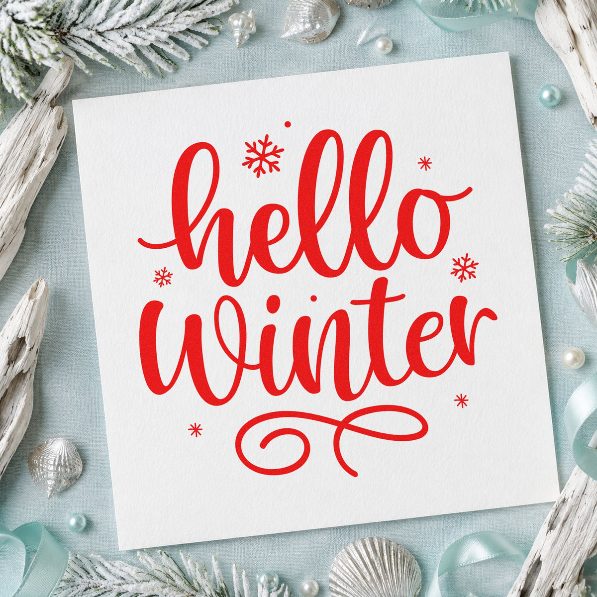 Hello Winter Snowflakes Rubber Stamp – Duo Hand in use 7