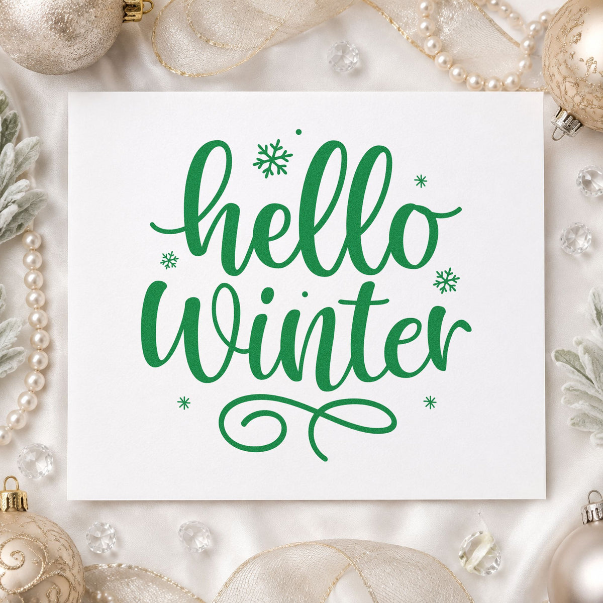 Hello Winter Snowflakes Rubber Stamp – Duo Hand in use 8