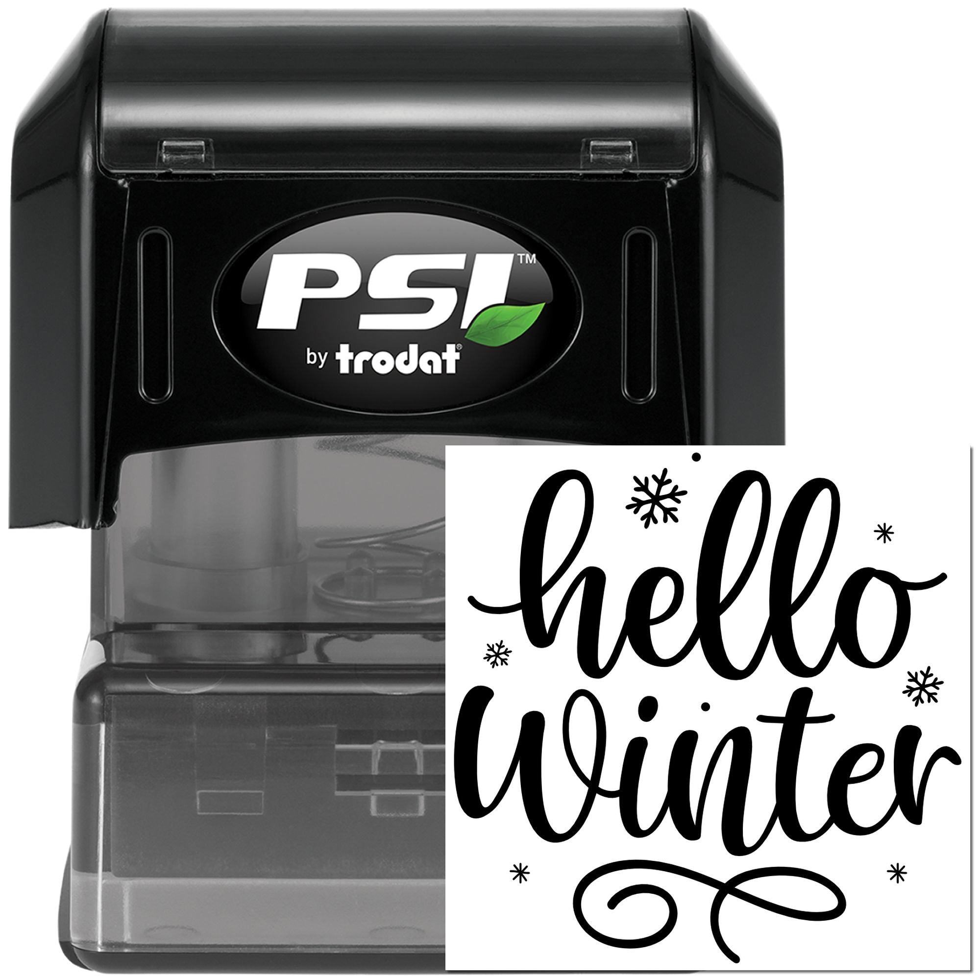 PSI by Trodat self-inking rubber stamp with hello winter design for seasonal card making and crafts.